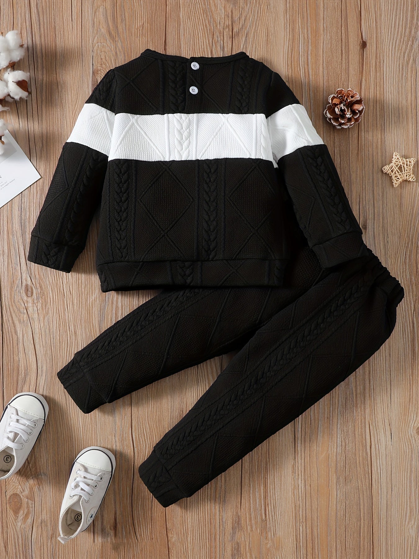 Boys Casual Knitted Color Block Pullover Top & Pants 2pcs Set Kids Clothes Autumn And Winter