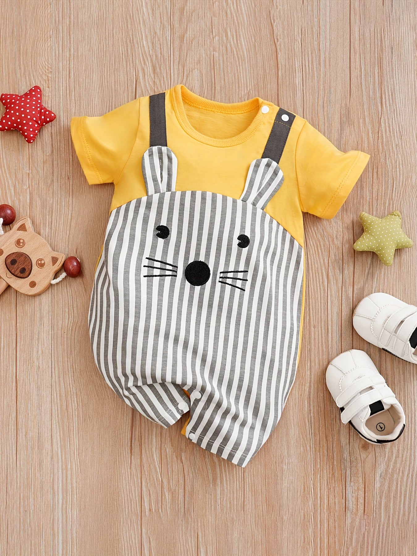 Super Cute Cartoon Animal Mouse Print Baby Boys Long Sleeve Jumpsuit