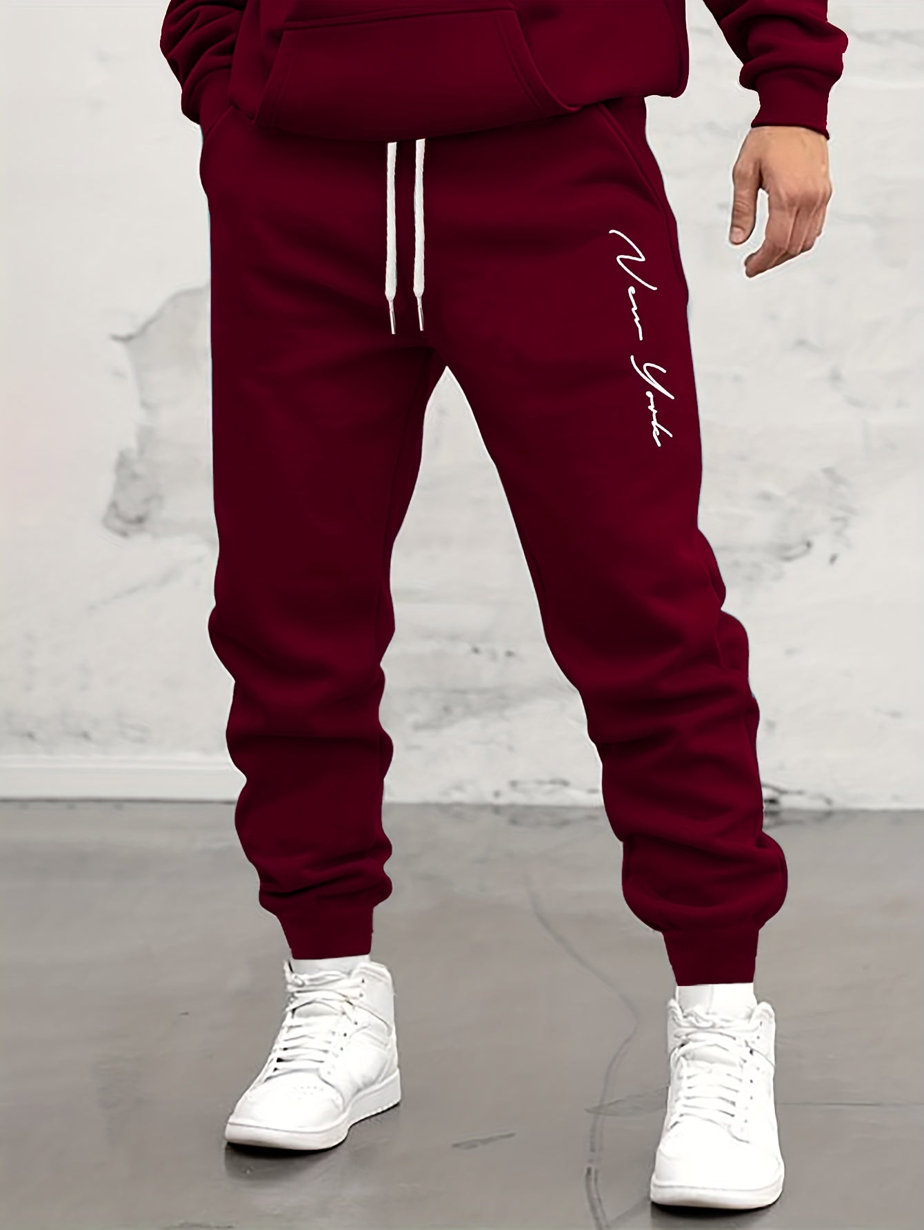 Letter Print Drawstring Sweatpants Loose Fit Pants Men's Casual Slightly Stretch Joggers For Spring Autumn Running Jogging