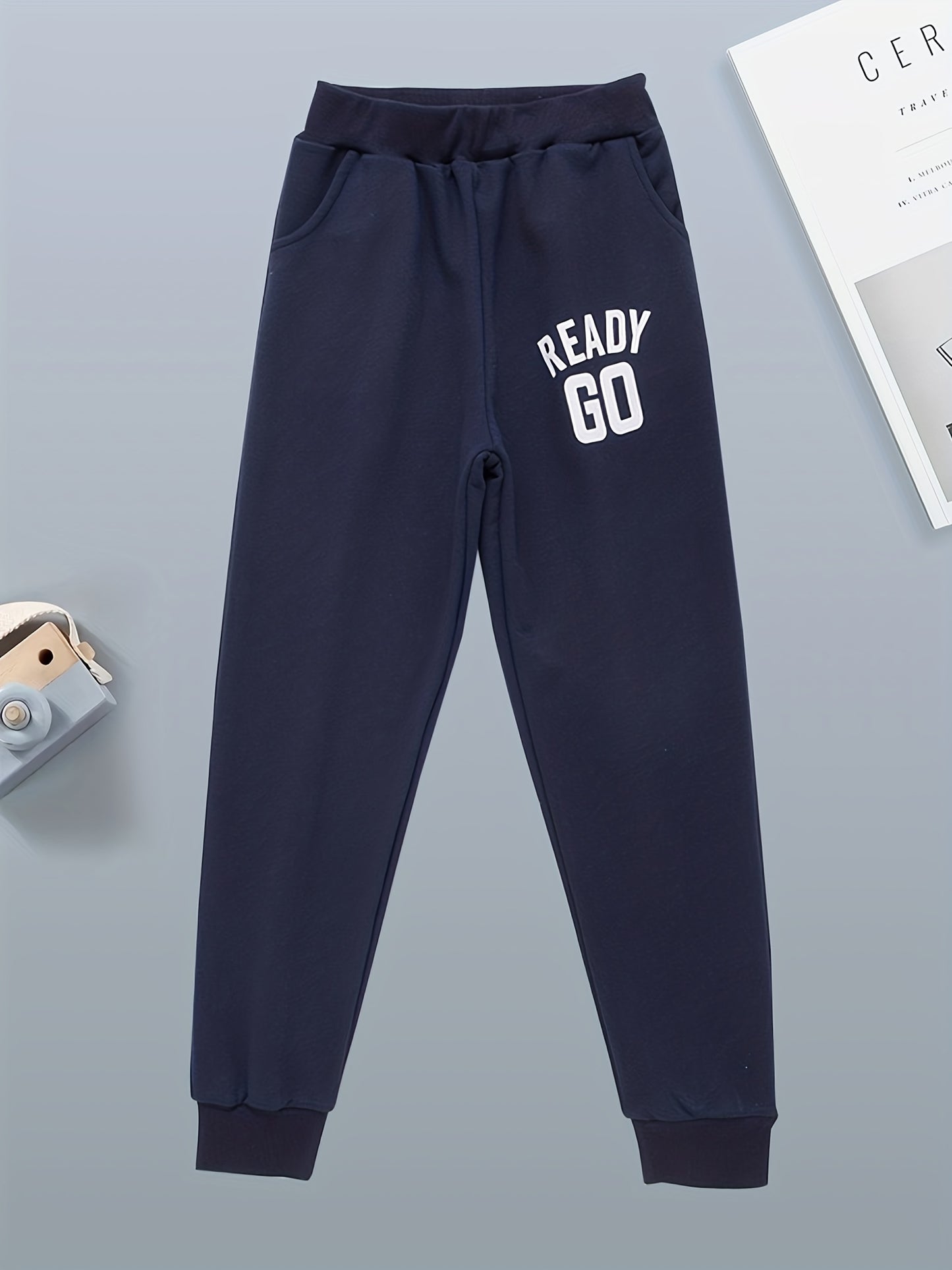 READY GO Letter Print Boys Casual Thin Comfortable Active Sweatpants, Breathable Jogger Sports Pants, Kids Clothes Outdoor