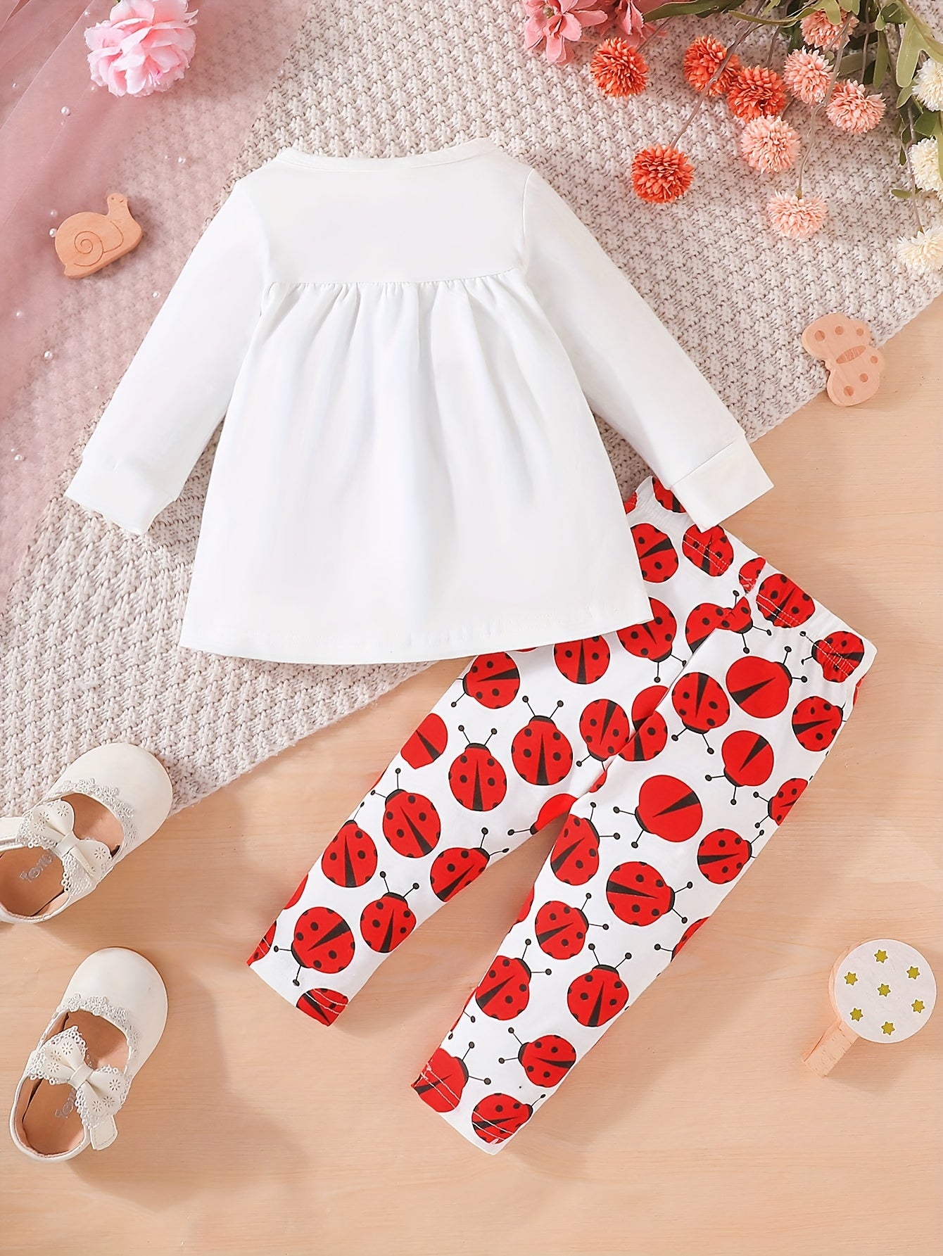 Girls Cute Hedgehog Print Long Sleeve Bow Sweatshirt Dress & Full Print Pants 2pcs Set