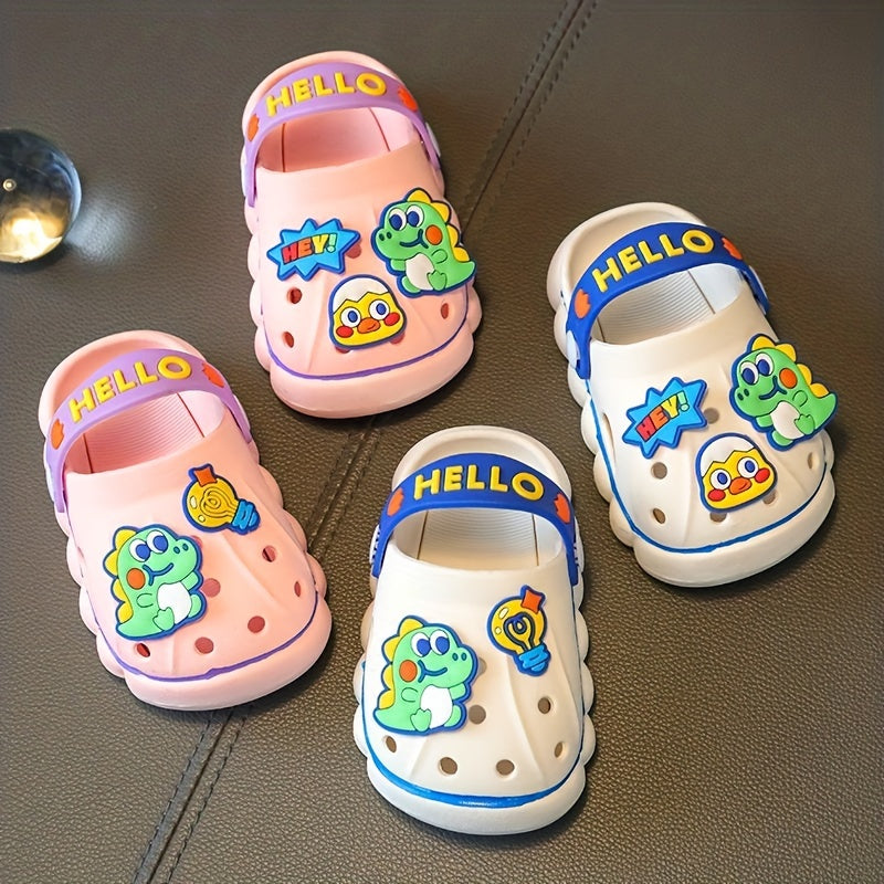 Boys Girls EVA Clogs With Cartoon Dinosaur Charms, Comfortable Lightweight Hollow Out Non-slip Garden Shoes, Summer