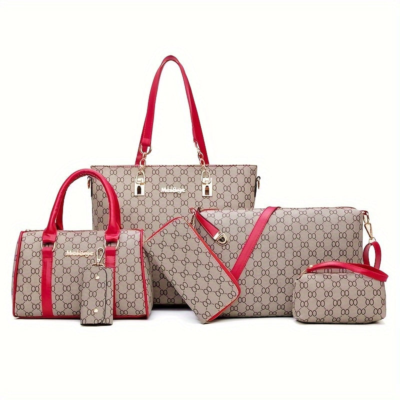 6pcs/set Fashion Large Capacity Tote Bag, Trendy Shoulder Bag, Women's Casual Handbag, Crossbody Bag & Clutch Purse