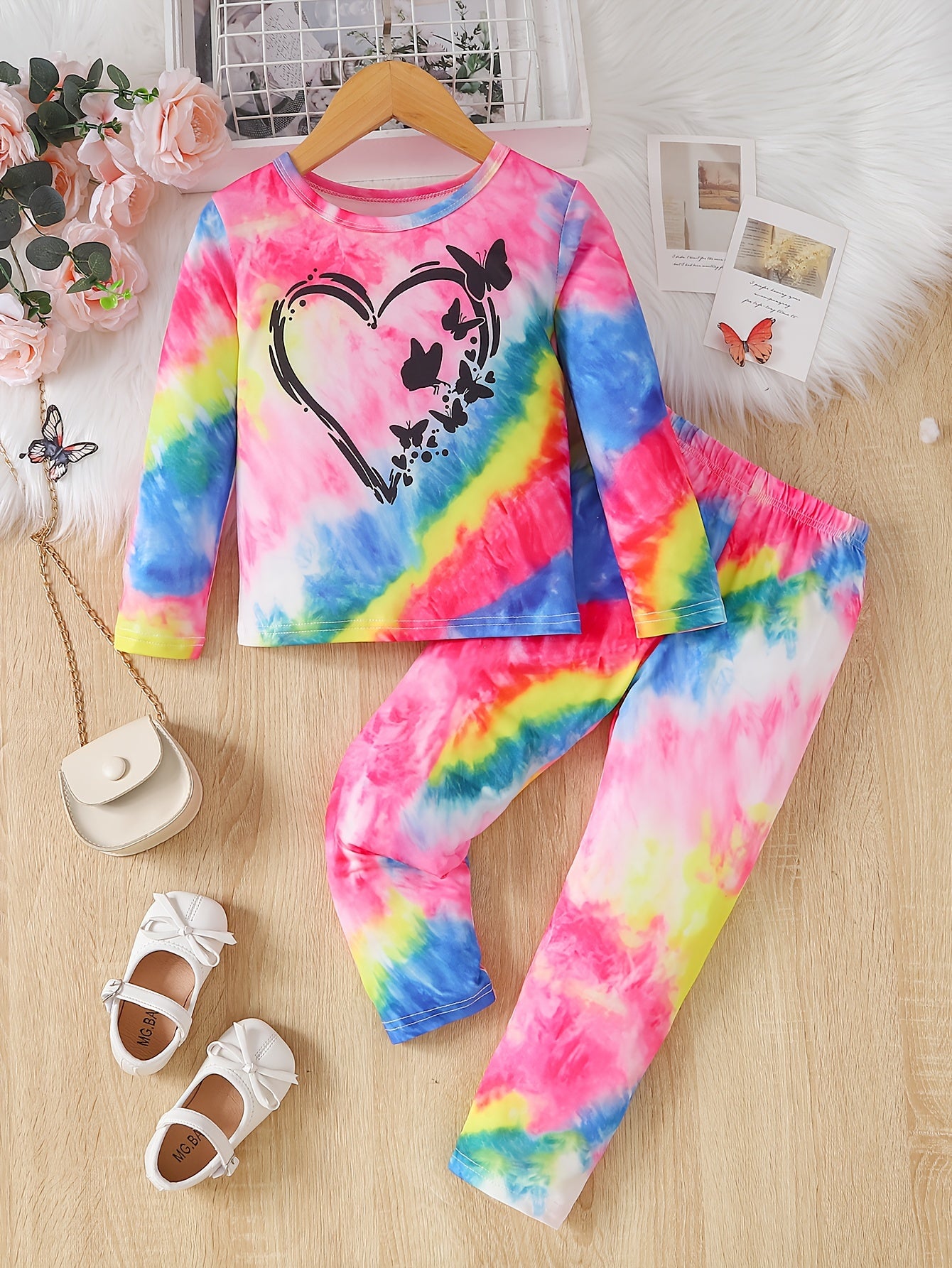 Toddler Girl's 2pcs, Long Sleeve Top & Pants Set, Unicorn Starfish Print Ruffle Decor Casual Outfits, Kids Clothes For Spring Fall