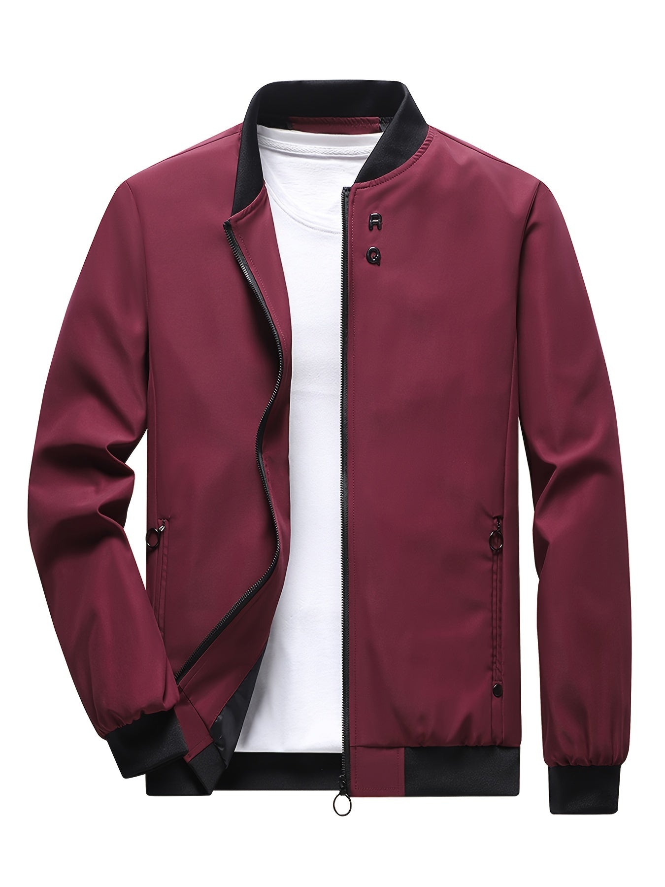 Men's Fashion Crew Collar Zipper Slim Varsity Jackets, Men's Tops For Spring And Autumn