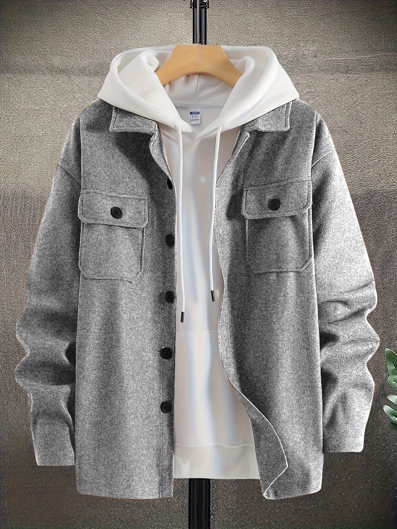 Fashionable And Trendy Men's Solid Shirt Lapel Button Long Sleeve Woolen Shirt Jacket, Suitable For Winter And Autumn