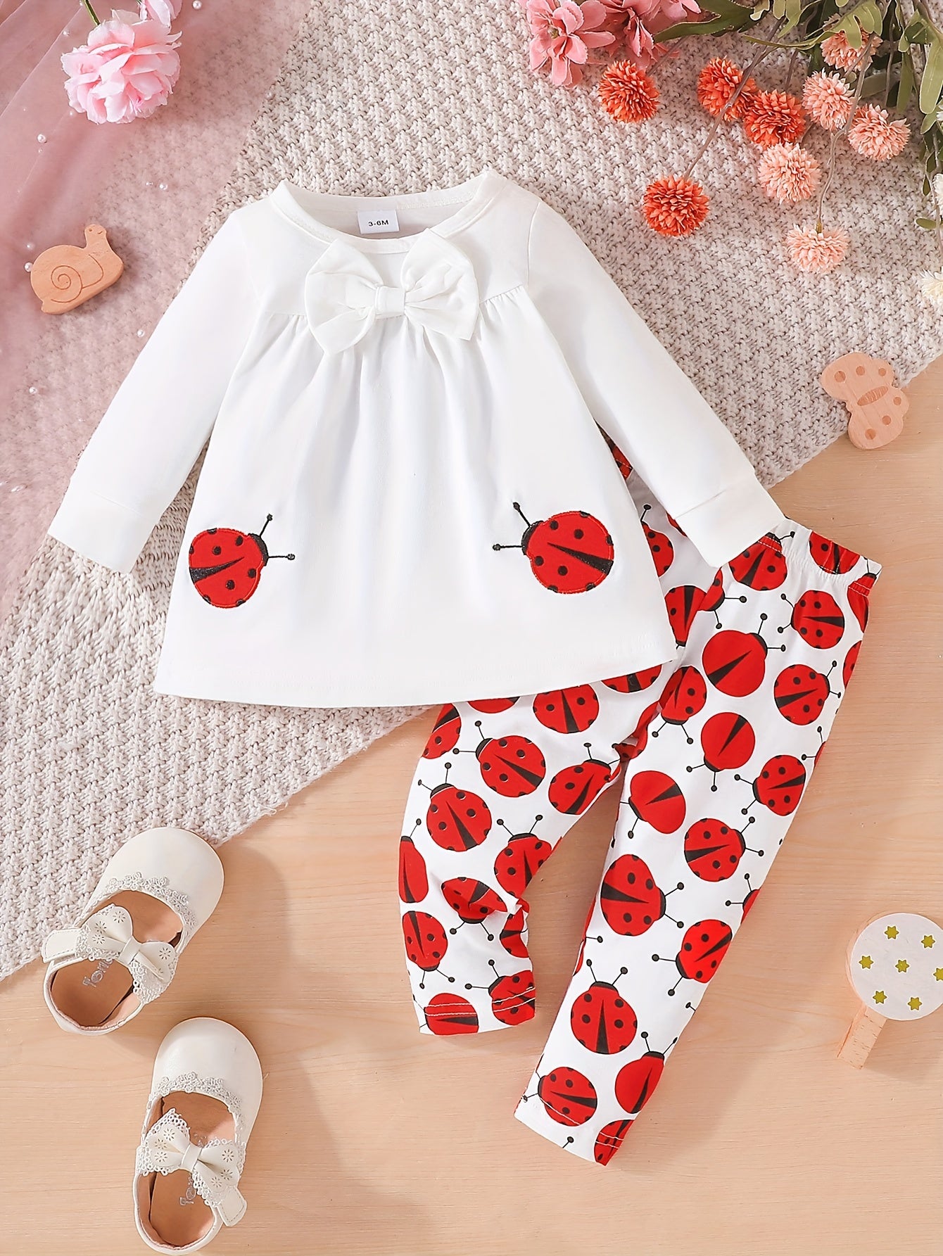 Girls Cute Hedgehog Print Long Sleeve Bow Sweatshirt Dress & Full Print Pants 2pcs Set