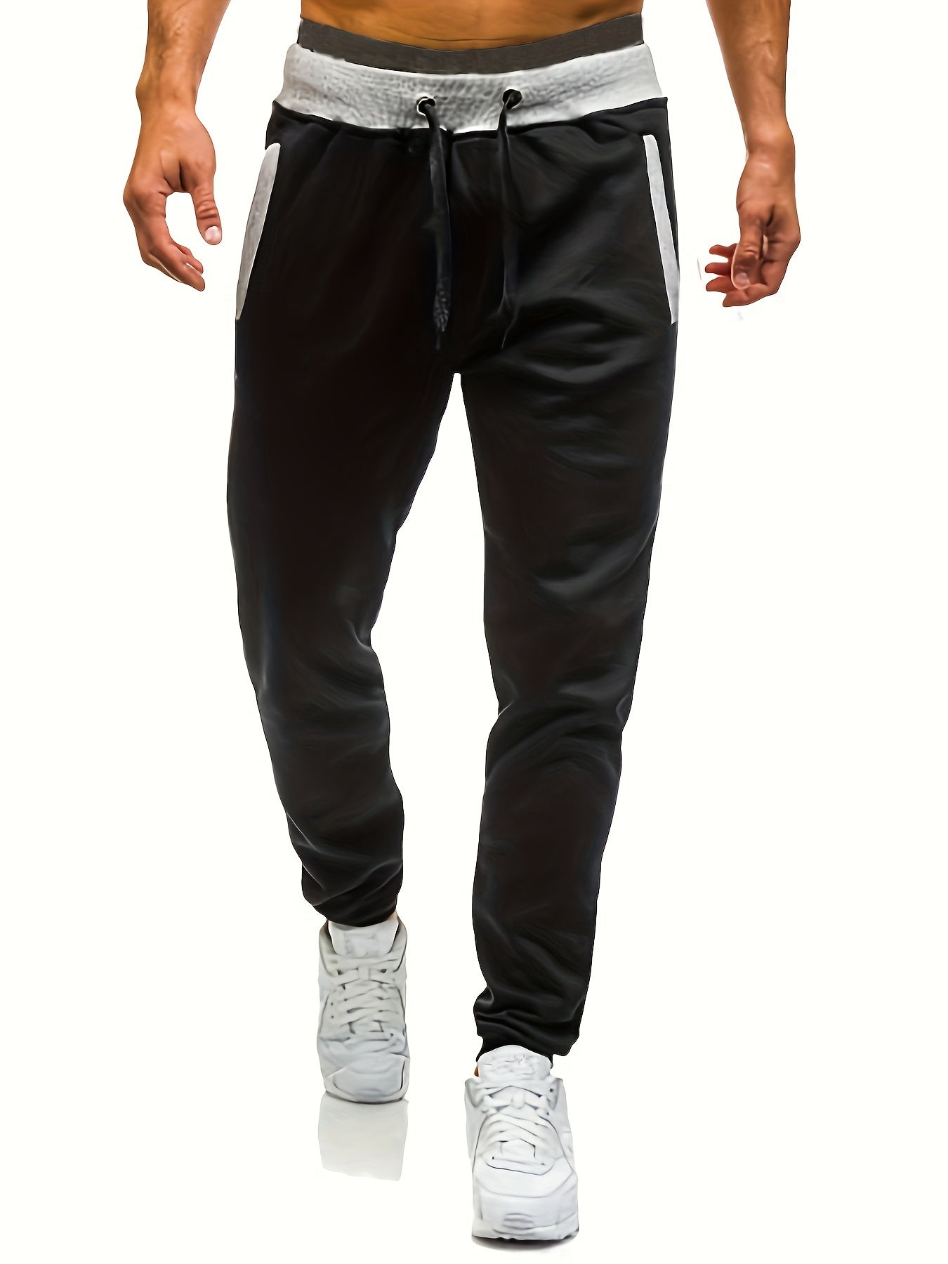 Color Contrast Waistband, Men's Plain Simple Comfy Casual Sweatpants Jogger Pants