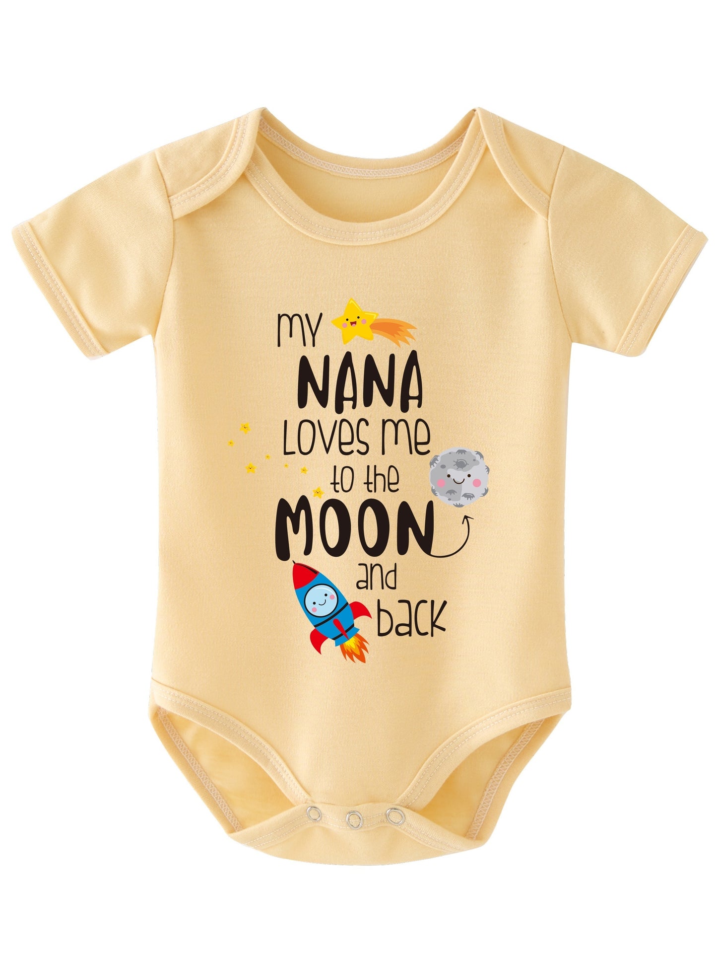 Baby Girls And Boys Cute "My Nana Loves Me To The Moon And Back" Short Sleeve Onesie Clothes For Summer