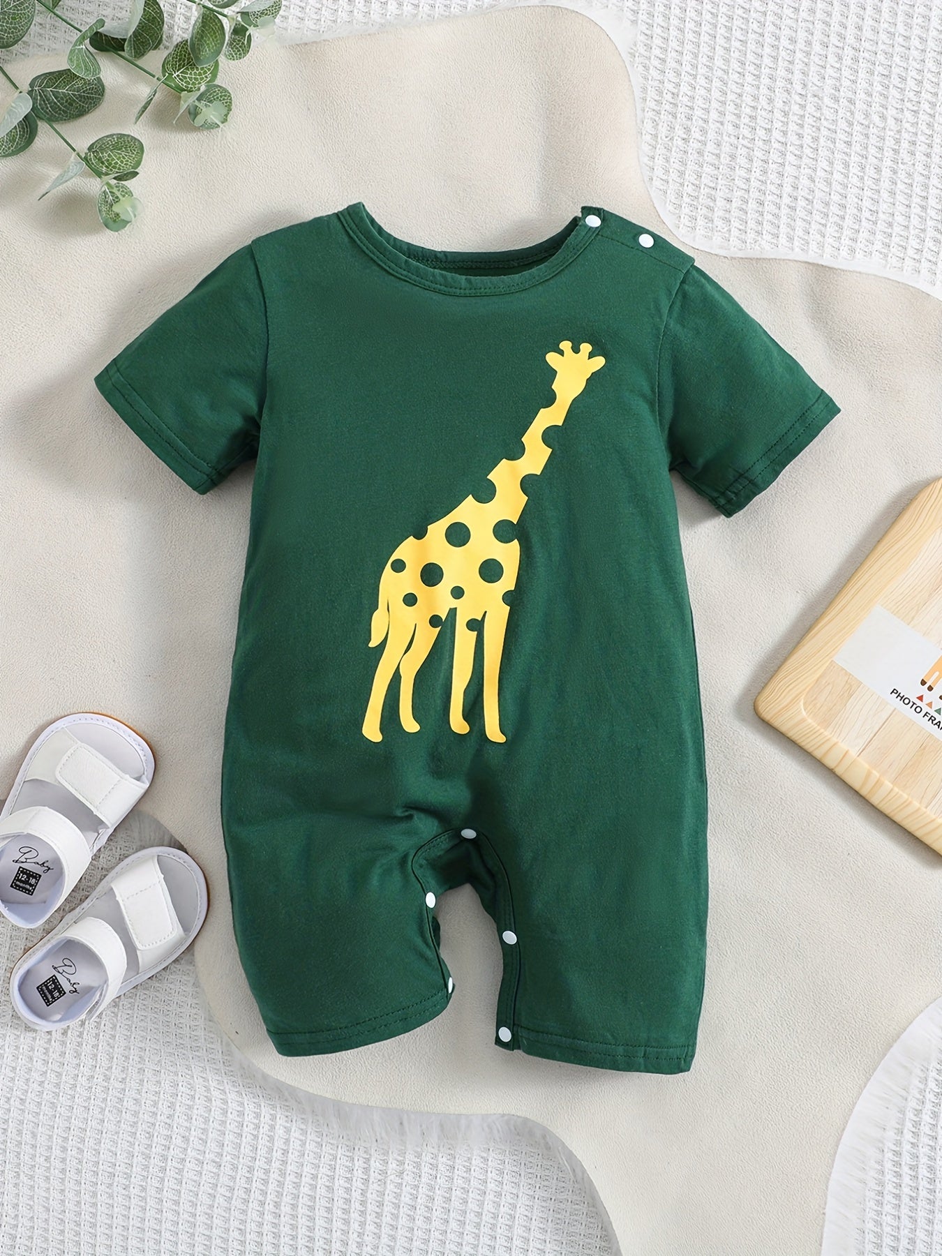Cute Cartoon Giraffe Graphic Baby Romper, Infant Jumpsuit, Newborn Cotton Summer Clothes