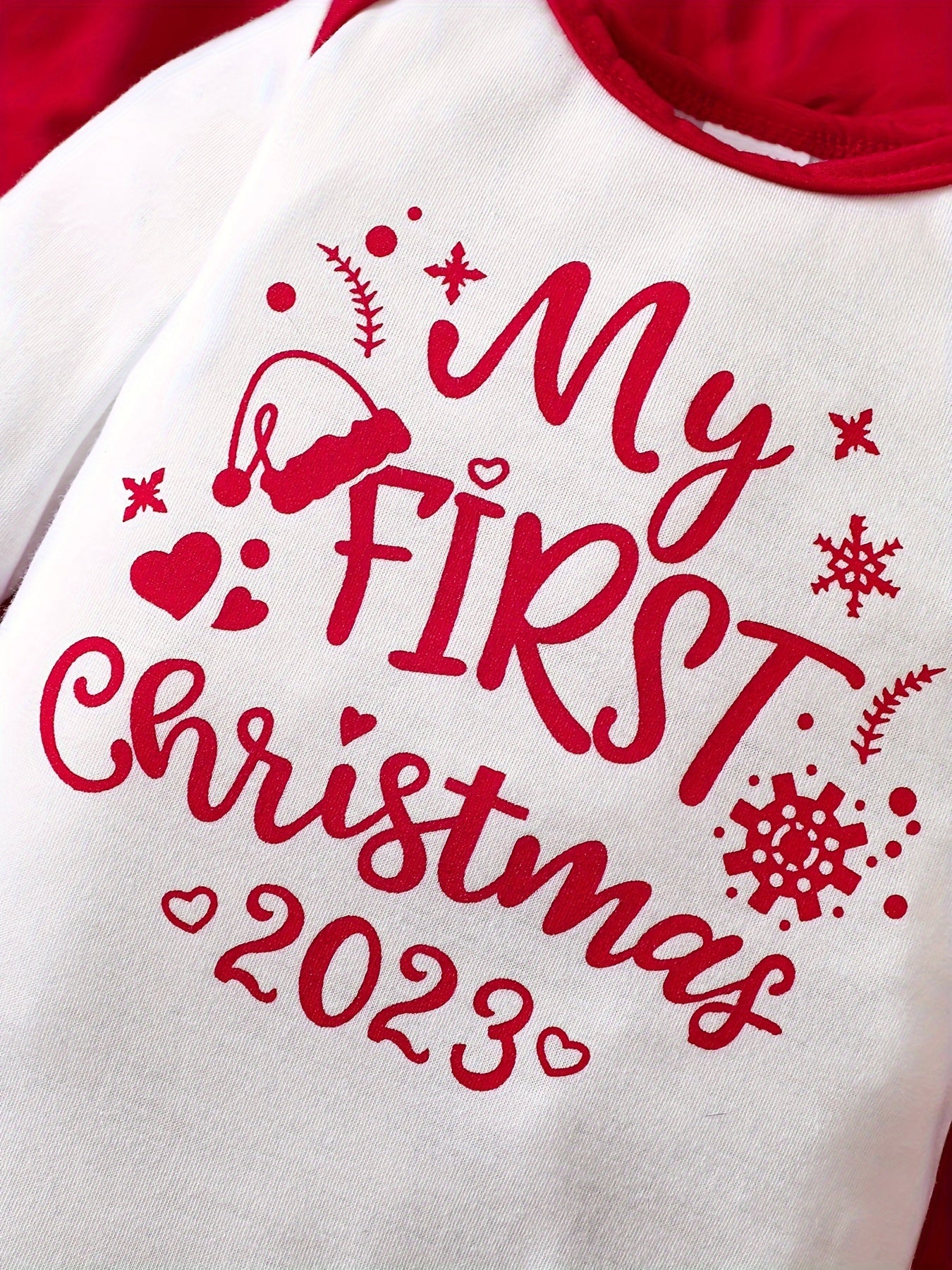 My First Christmas Print Cute Jumpsuit & Hat Set, Toddler Baby Boys Girls Clothes Autumn And Winter