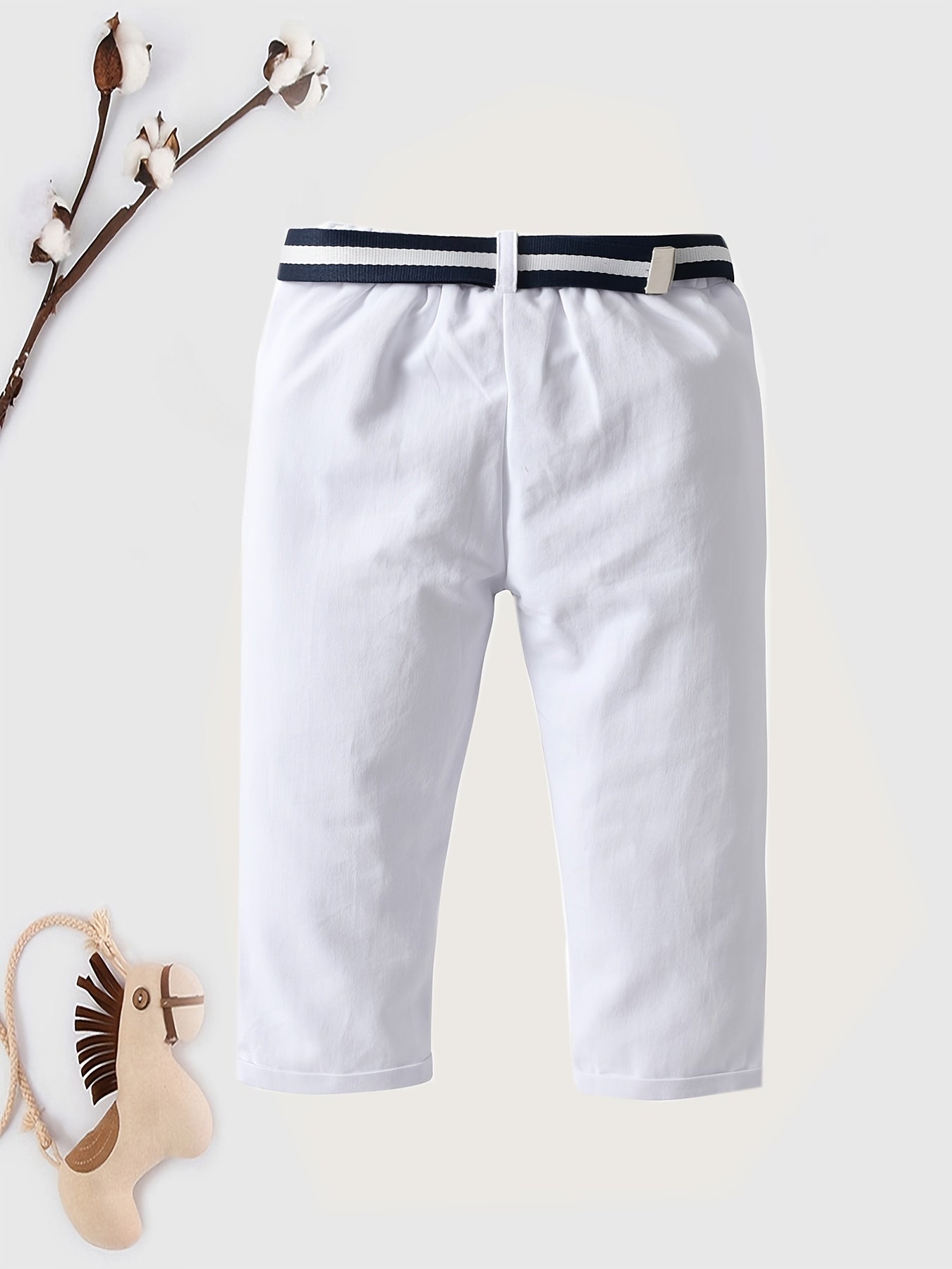 Toddler Boys Plain Color Pants With Embroidery Design + Belted Kids Clothes, Boys Suit Pants Dress Pants