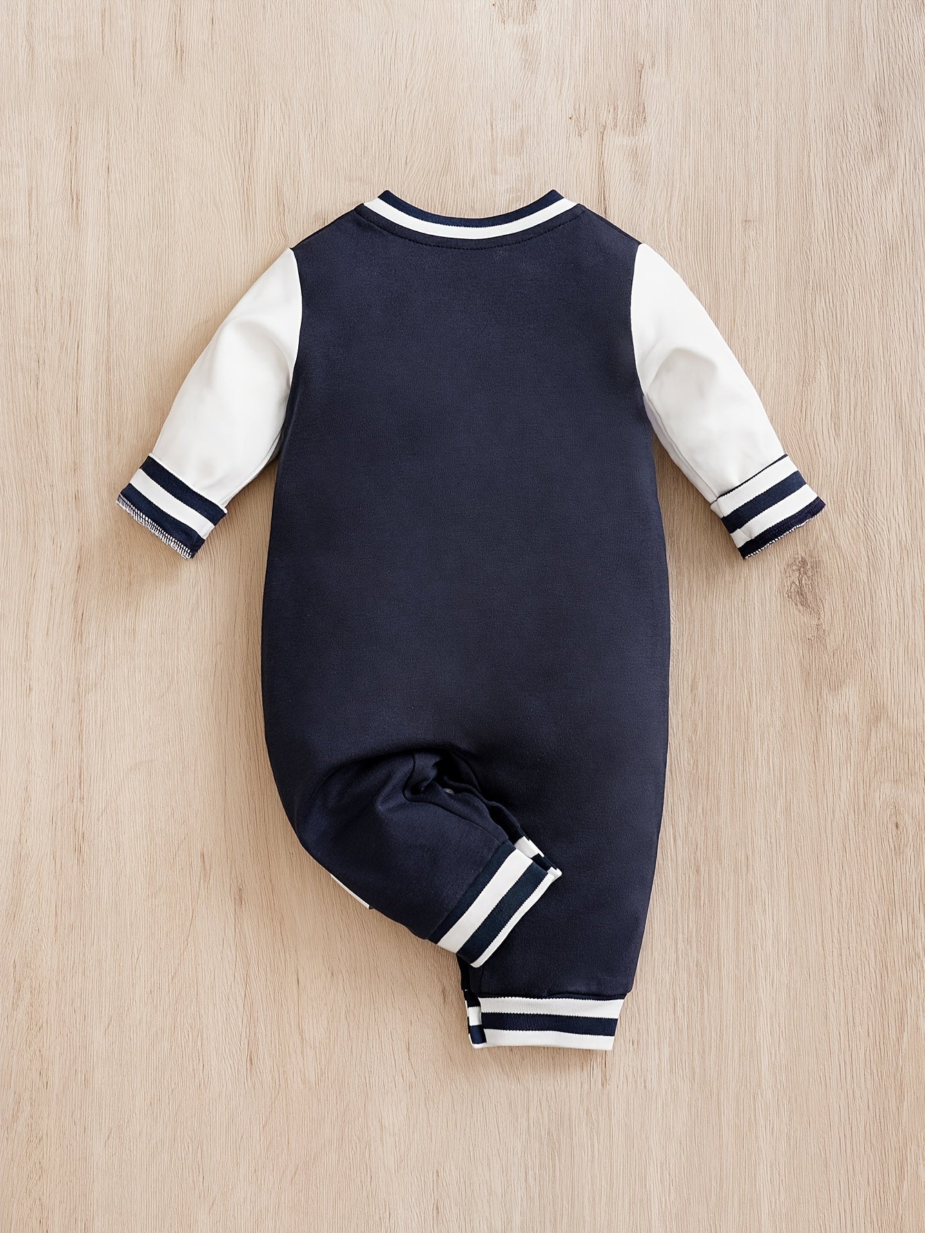 Baby Stylish Letter Color Block Cotton Baseball Jersey, Newborn Infant Boys Long-sleeved Bodysuit For Spring And Autumn