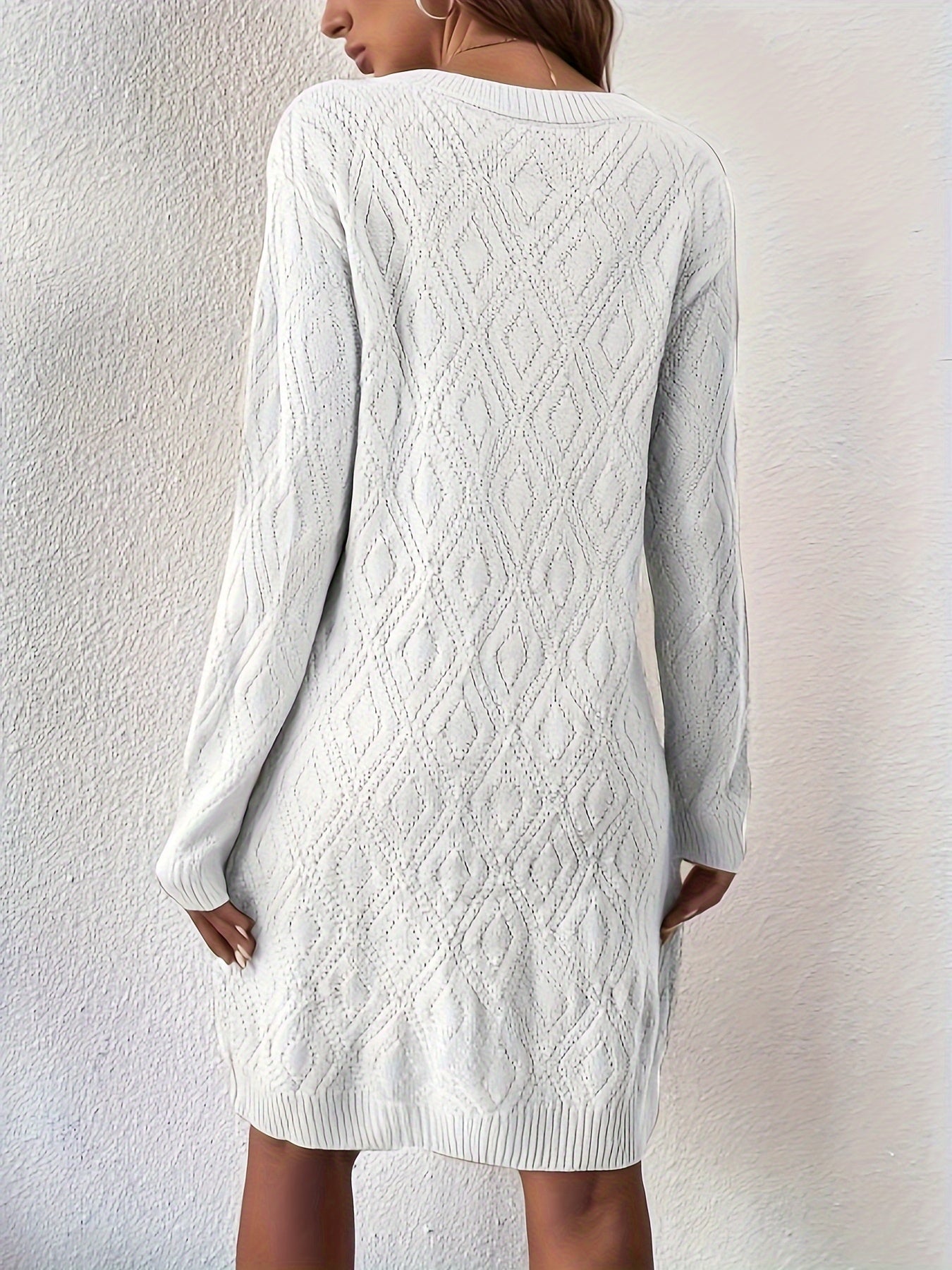 Solid Crew Neck Sweater Dress, Casual Long Sleeve Dress For Fall & Winter, Women's Clothing