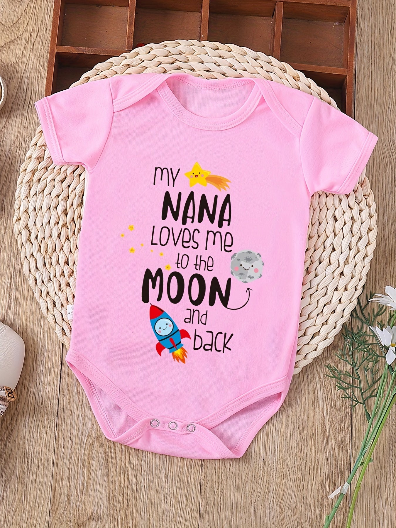 Baby Girls And Boys Cute "My Nana Loves Me To The Moon And Back" Short Sleeve Onesie Clothes For Summer