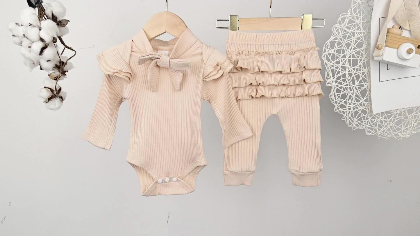 Baby Girl Clothes Newborn Romper Long Sleeve Infant Outfits 3Pcs Ruffle Tops + Pants + Headband 0-18 Months