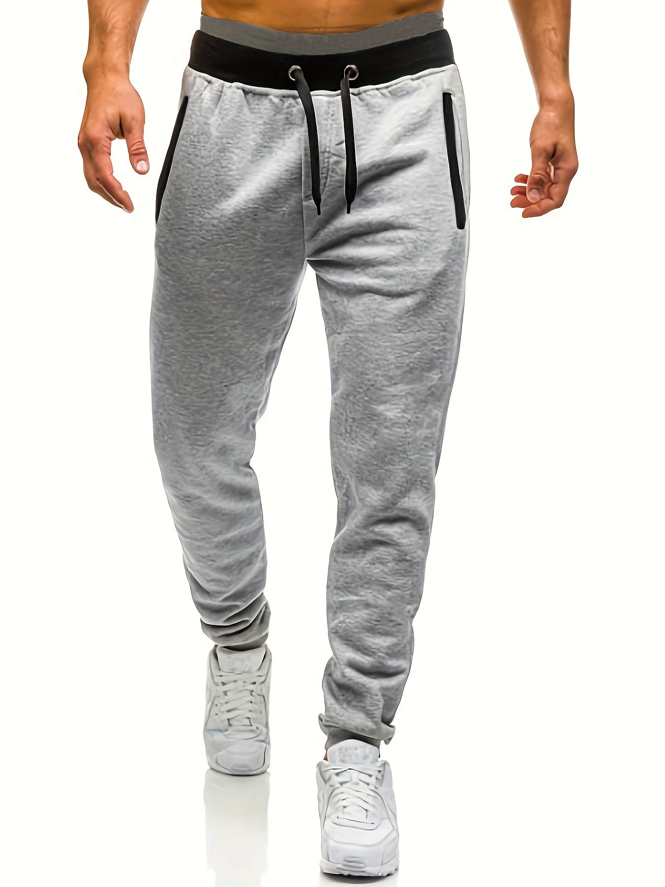 Color Contrast Waistband, Men's Plain Simple Comfy Casual Sweatpants Jogger Pants