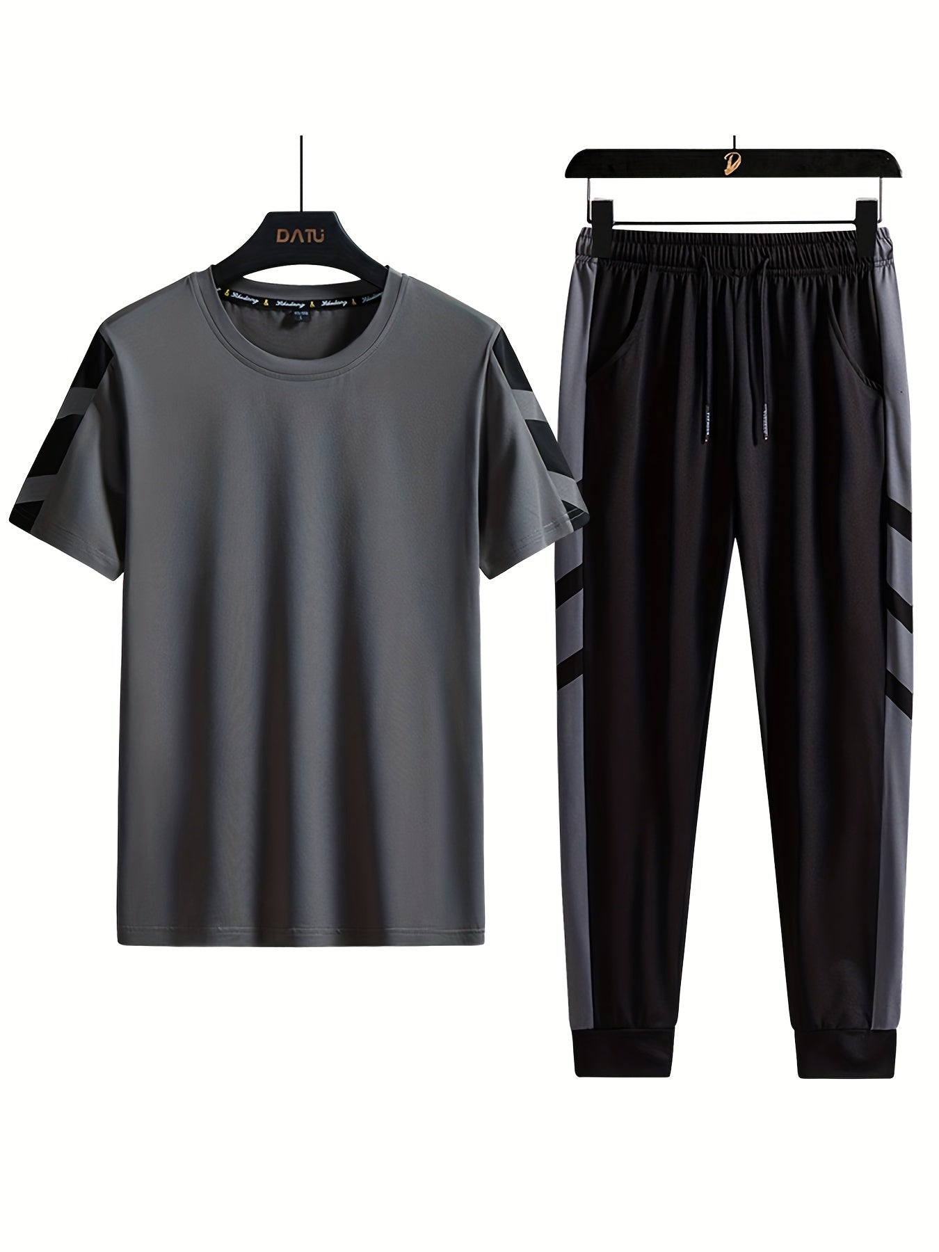 Classic Men's 2 Pieces Outfits, Short Sleeve T-Shirt And Drawstring Trousers Set