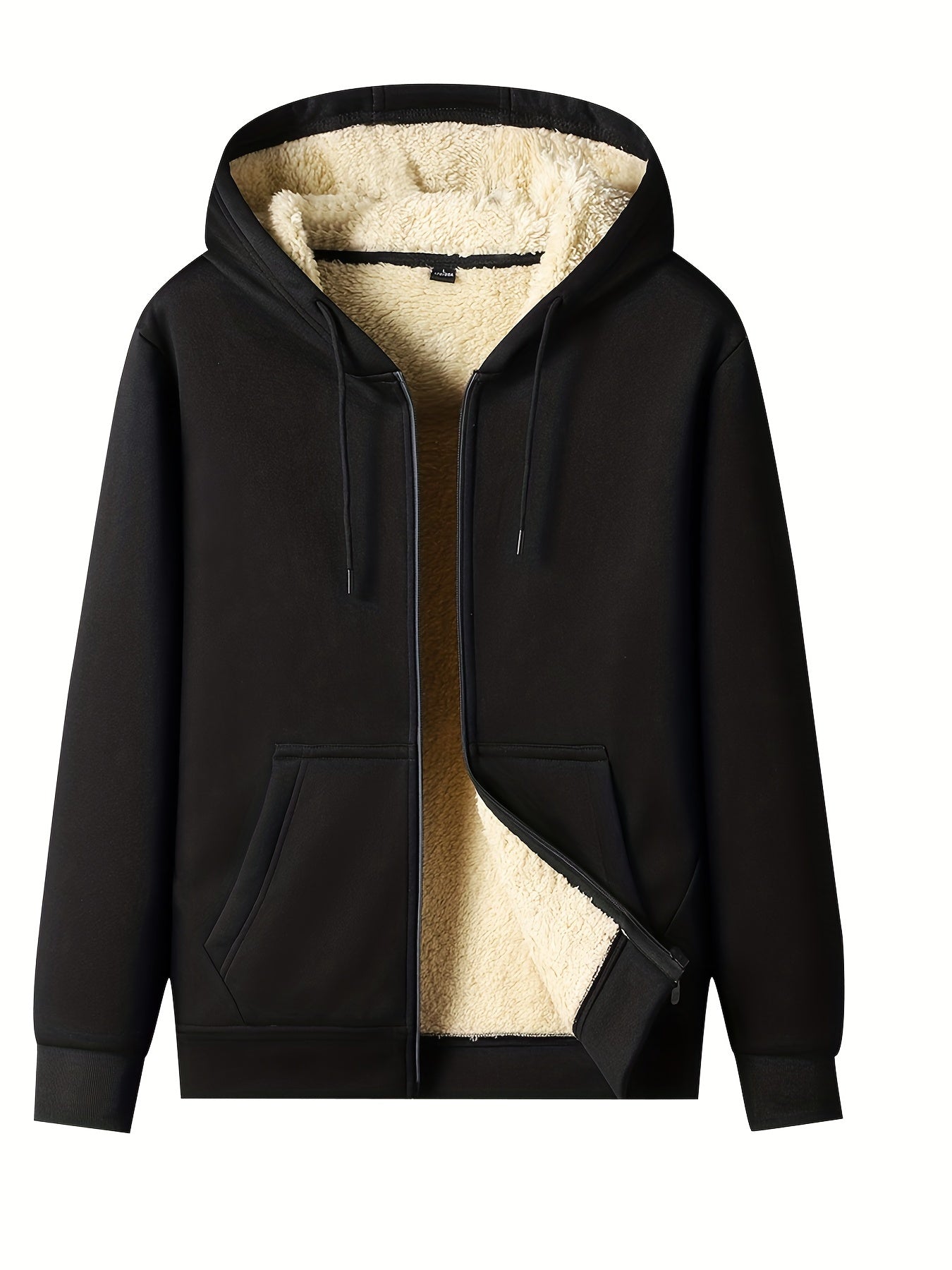 Warm Fleece Solid Hooded Winter Hooded Jacket, Men's Casual Stretch Zip Up Jacket Coat For Fall Winter
