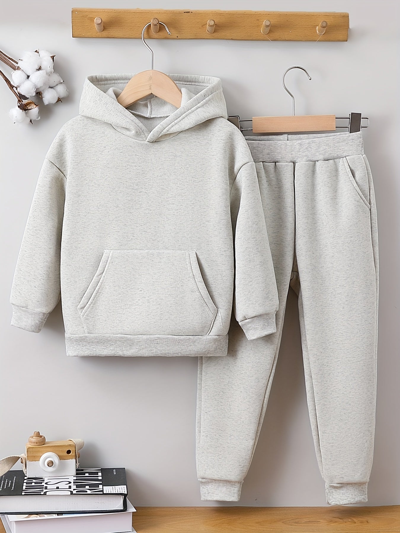 2Pcs Girls Fleece Thick Sports Hoodie And Pant Suit Casual Long Sleeve Hooded Sweatshirt Leggings Fall Outfits Sets For Autumn And Winter