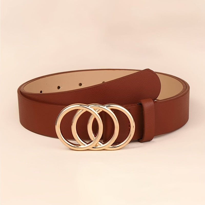 Golden Triple Ring Buckle Belts Simple Solid Color PU Waistband Classic Jeans Pants Belt Dress Coat Girdle For Women