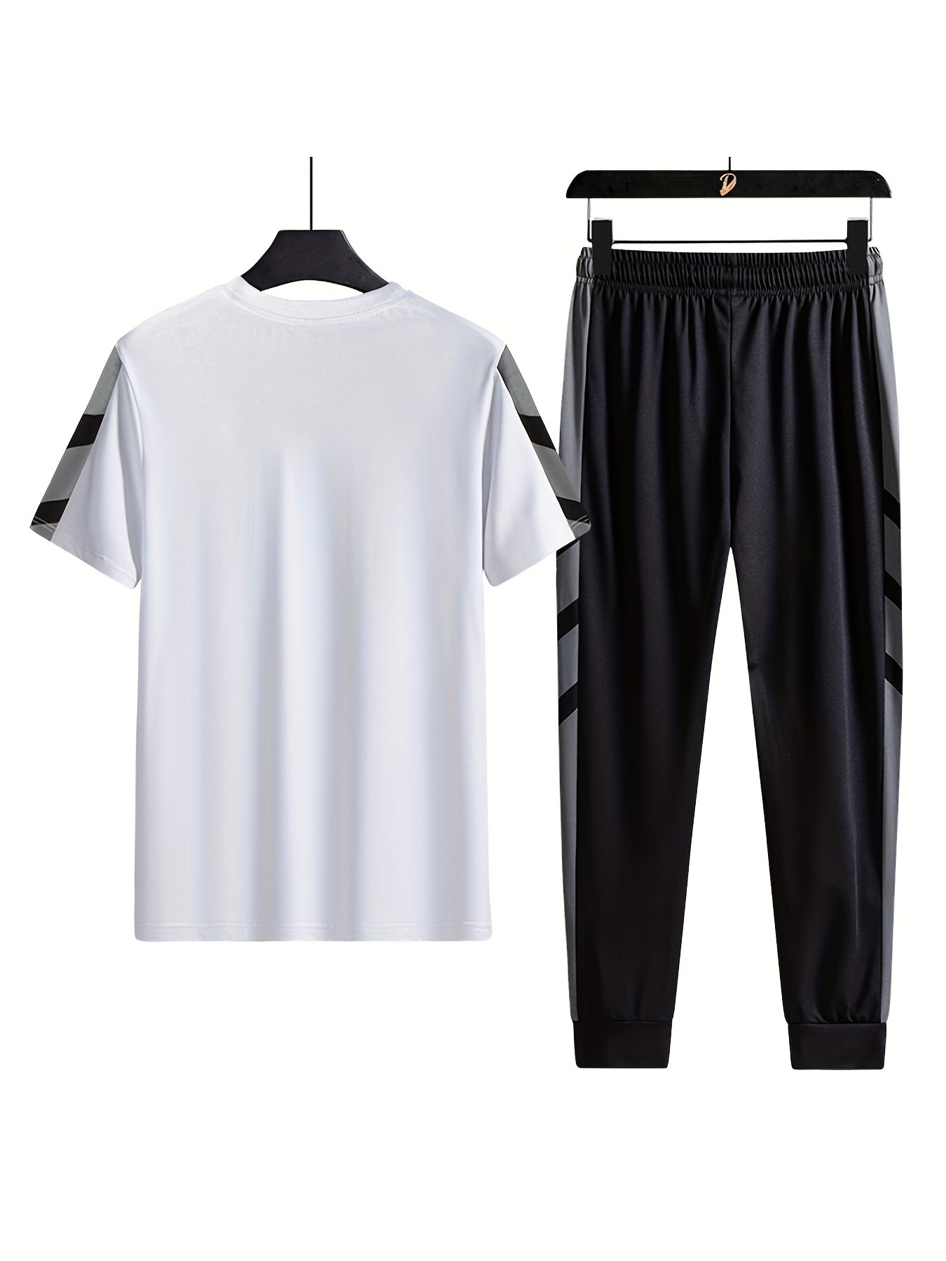 Classic Men's 2 Pieces Outfits, Short Sleeve T-Shirt And Drawstring Trousers Set