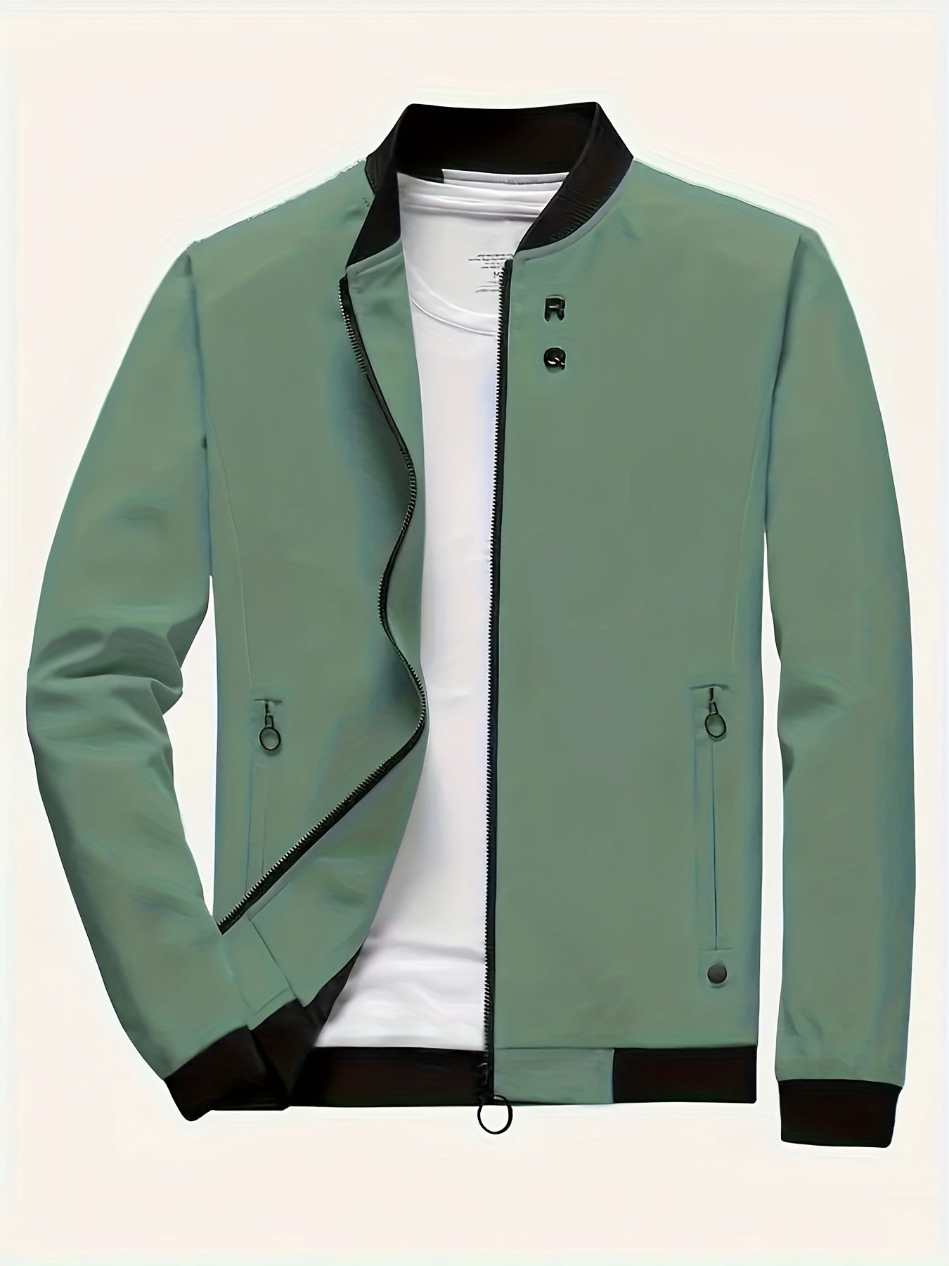 Men's Fashion Crew Collar Zipper Slim Varsity Jackets, Men's Tops For Spring And Autumn