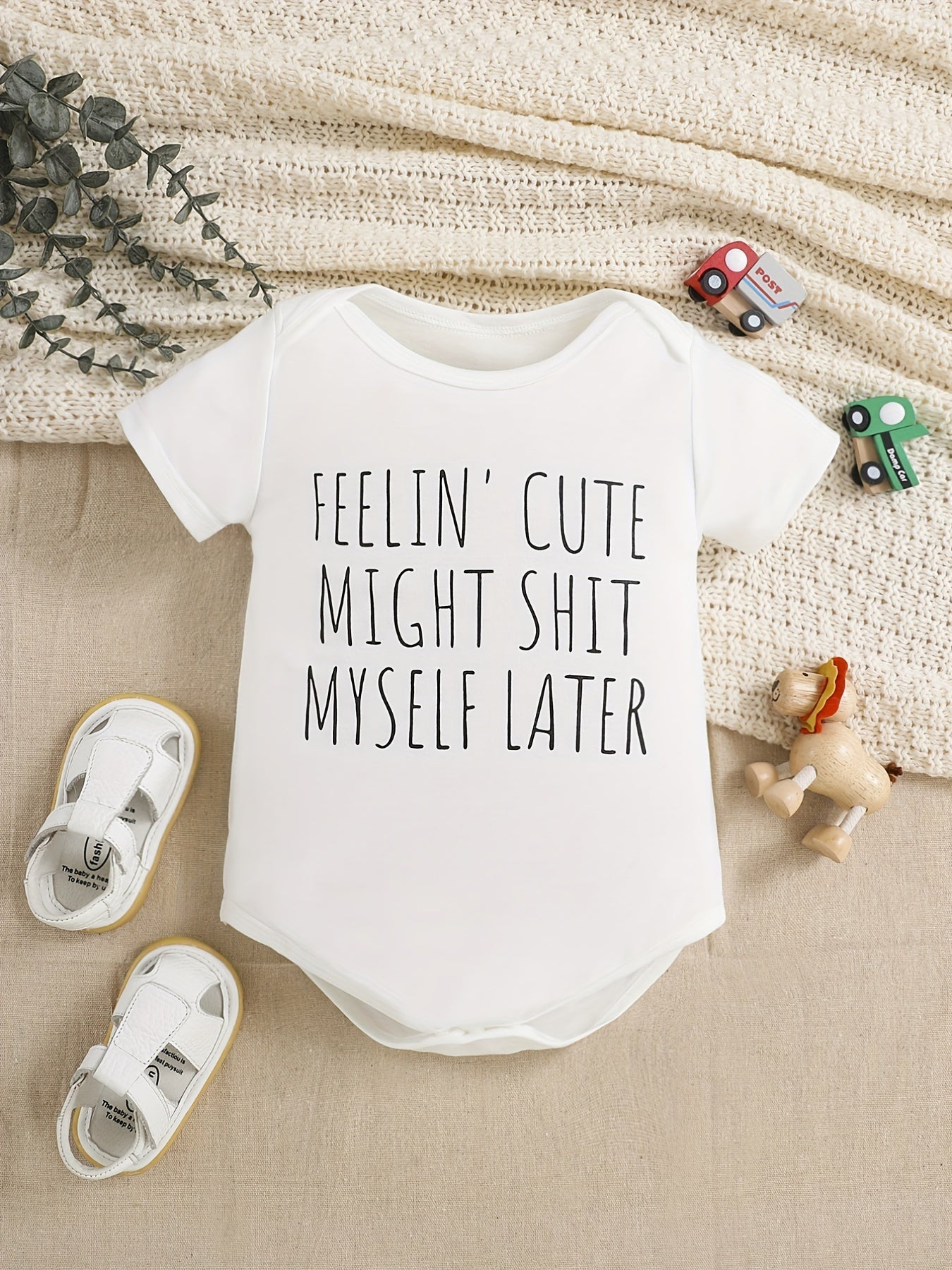 Baby Boys And Girls Casual Letter Graphic Print Short Sleeve Onesie Clothes