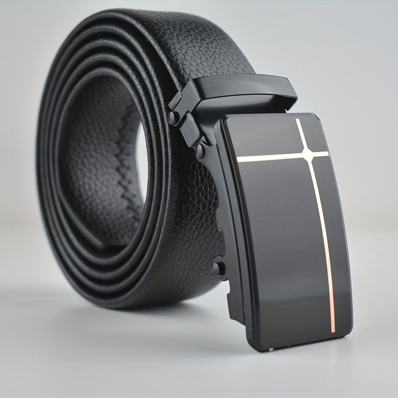 Men's Automatic Buckle Belt PU Leather Belt Business Suit Waist Strap Middle-aged Automatic Buckle Business Belt