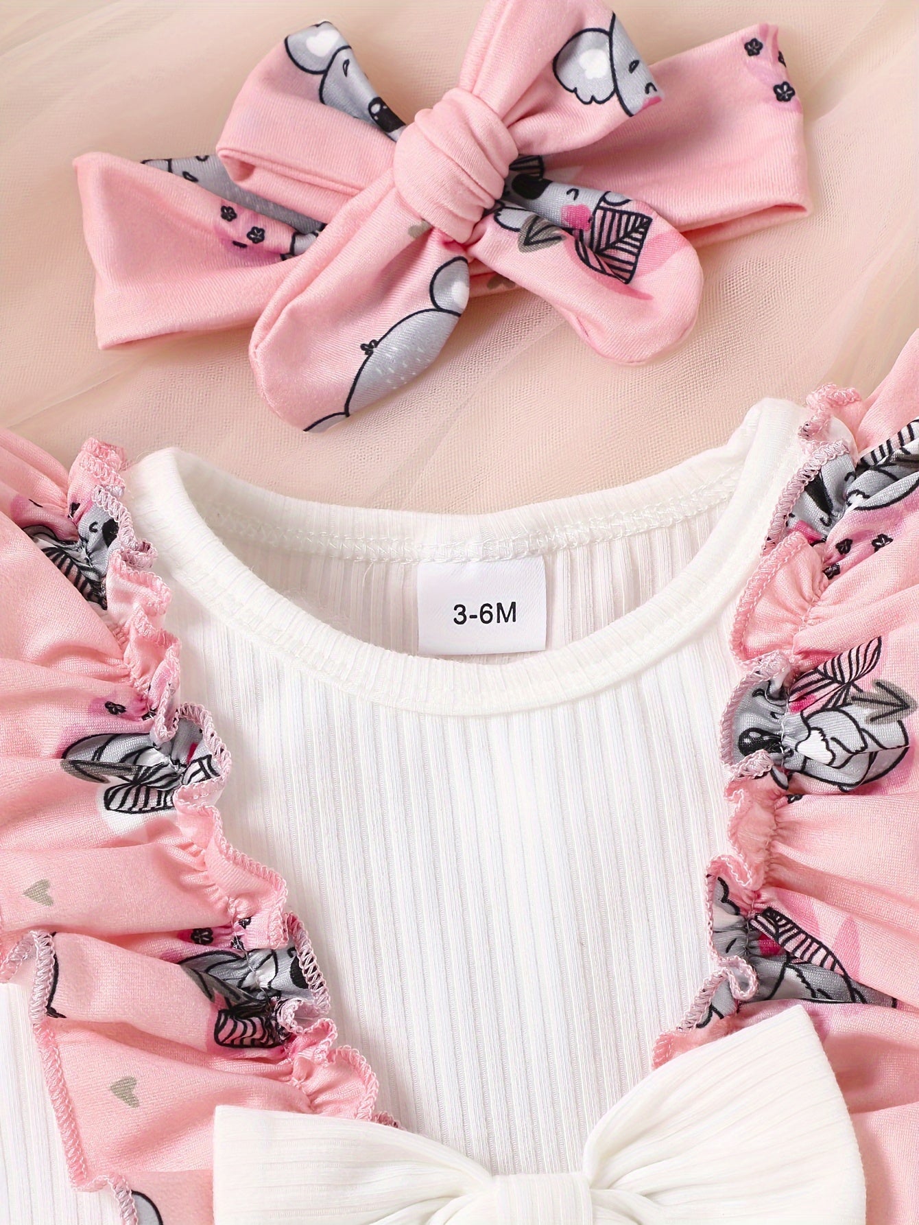 Baby Girls Romper Long Sleeve Cute Animal Print Jumpsuit & Headband