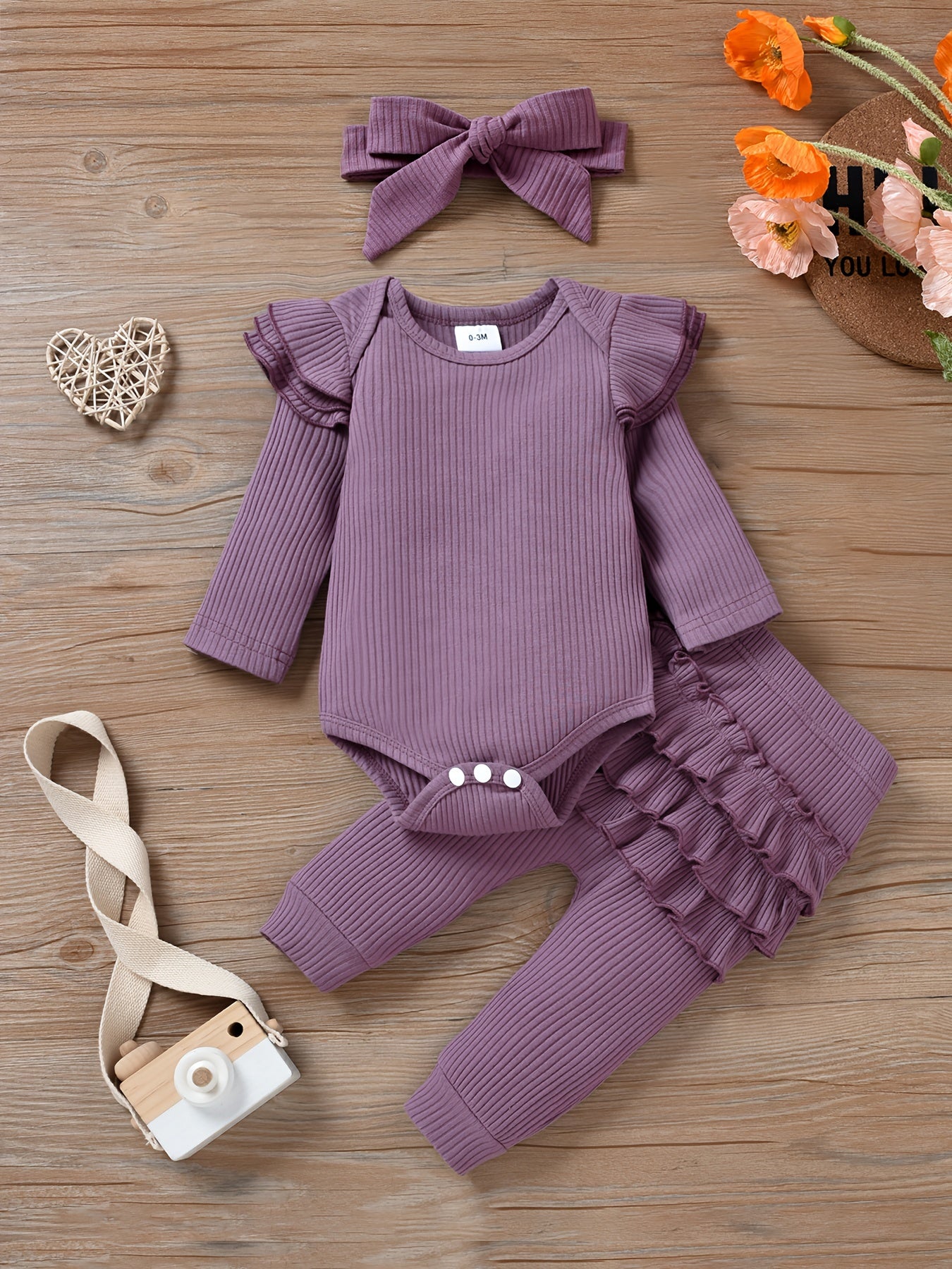 Baby Girl Clothes Newborn Romper Long Sleeve Infant Outfits 3Pcs Ruffle Tops + Pants + Headband 0-18 Months