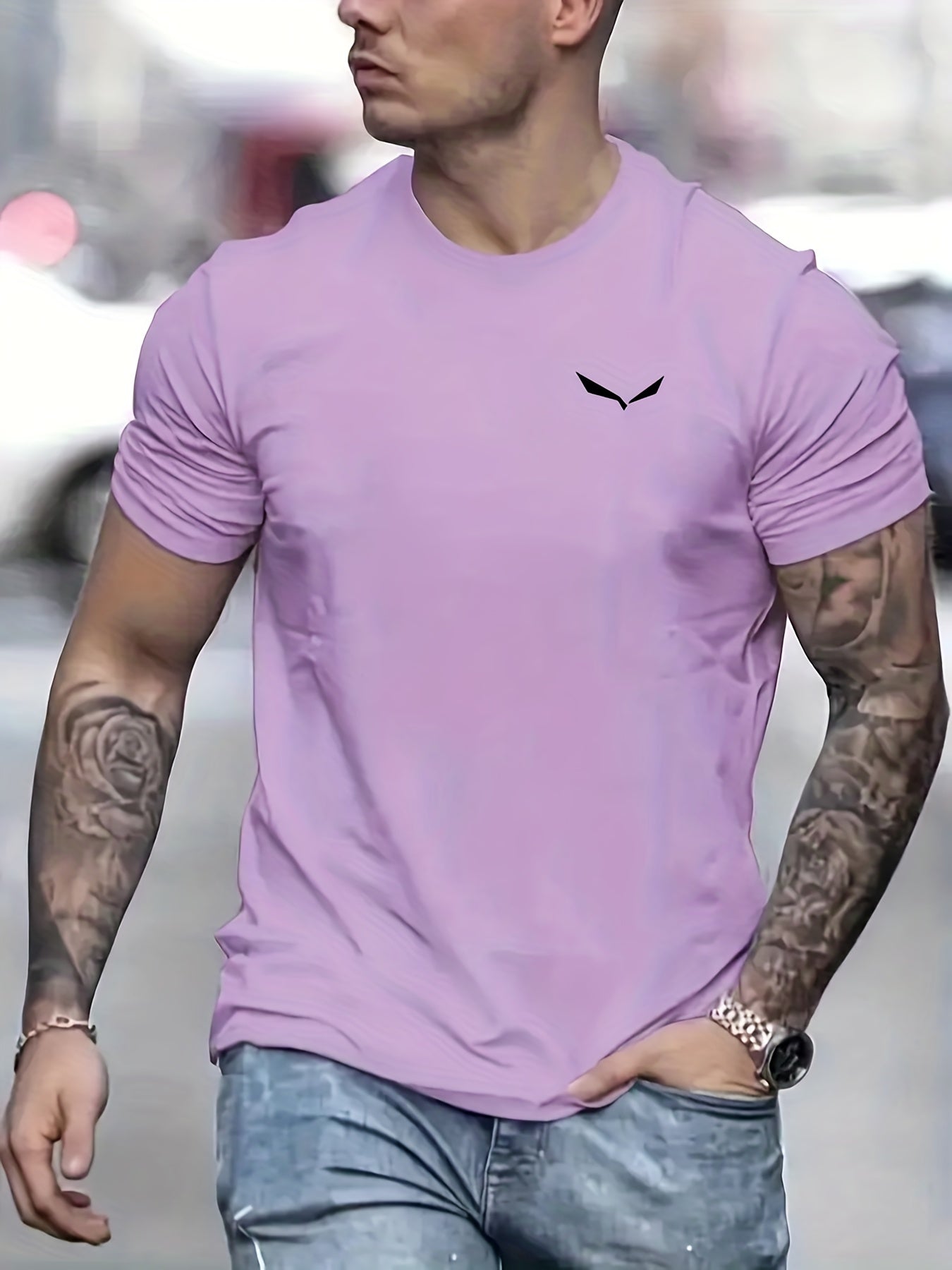 Bird Print T-shirt, Men's Casual Street Style Slightly Stretch Round Neck Tee Shirt For Summer Fall