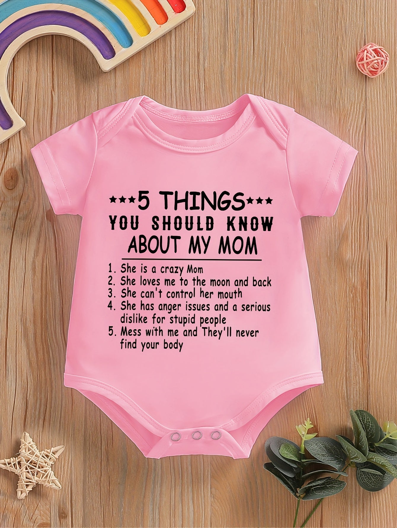 Baby Cute Letter Print Triangle Onesie - 5 Things You Should Know About My Mom Print Newborn Short-sleeved Romper Pajamas