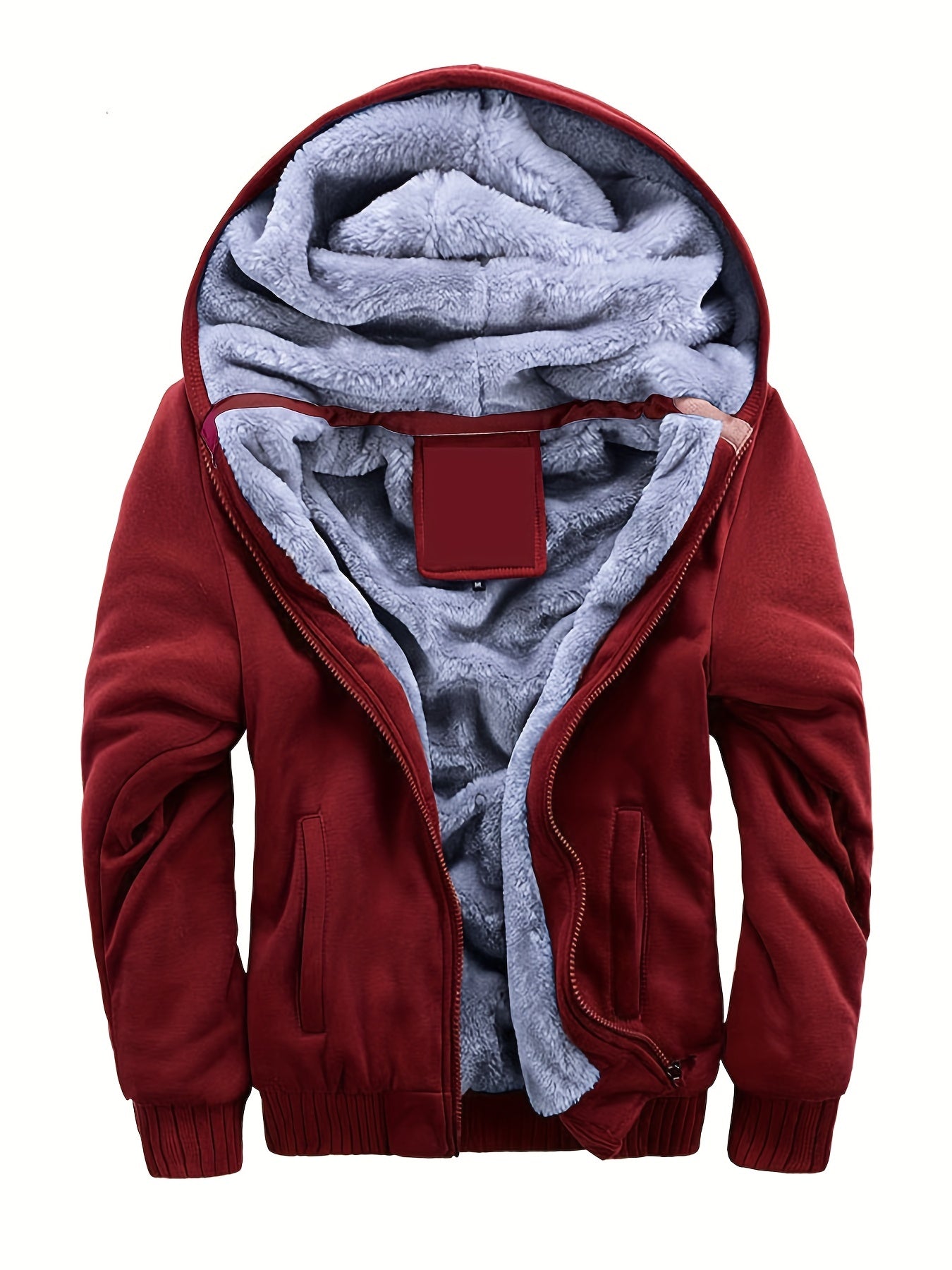 Men's Warm Fleece Hooded Jacket Coat, Warm Thick Zip Up Hoodie For Fall Winter