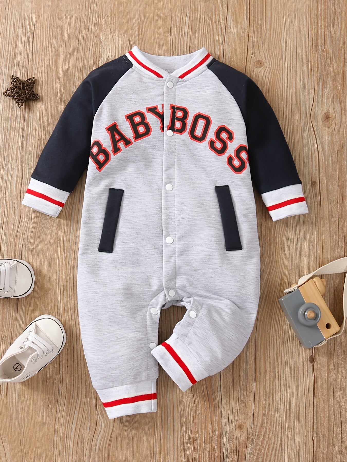 Baby Boy's Cute Thermal Romper With Letter Print For Spring Fall Party