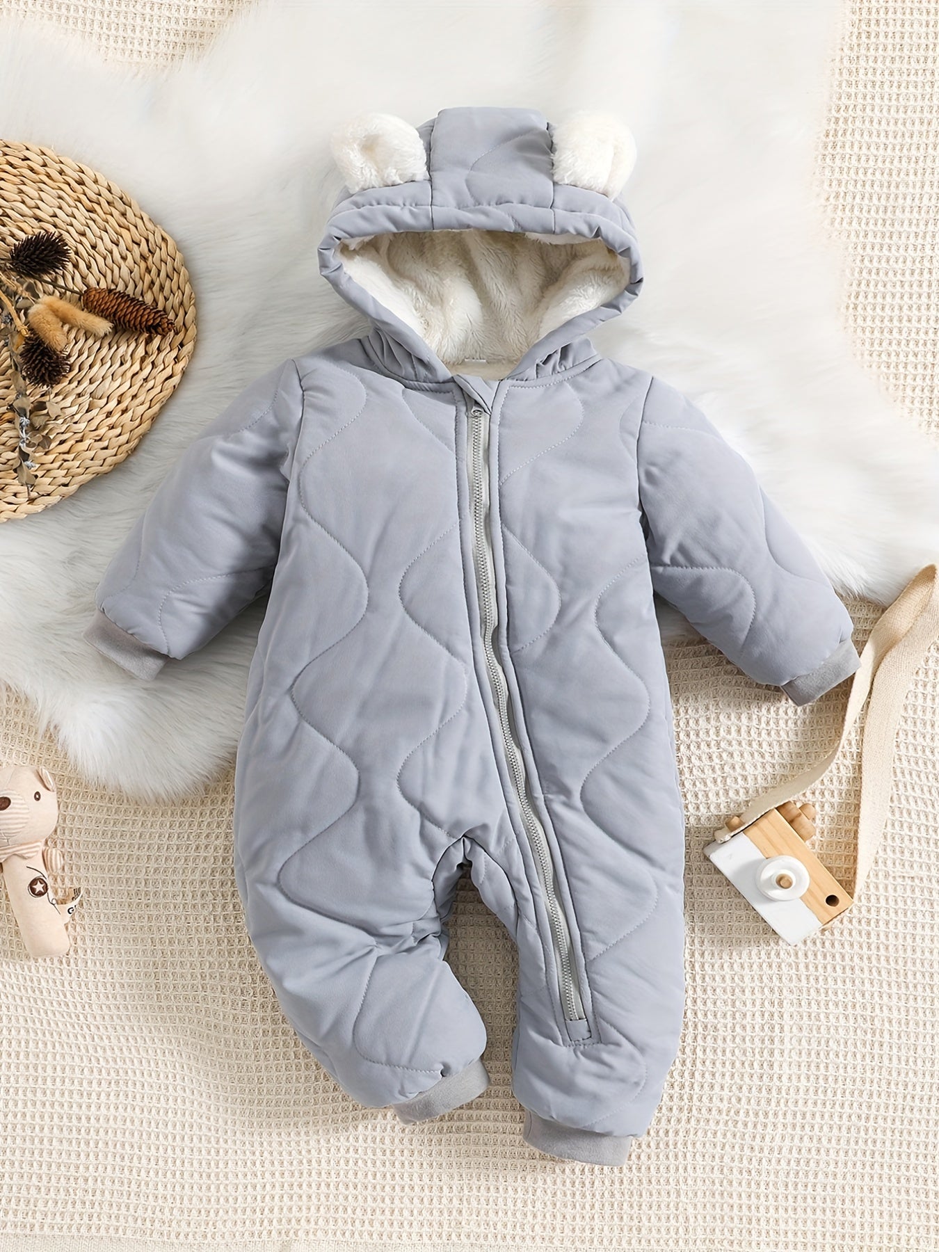 Infant Hooded Thick Romper Long Sleeve Zipper Thermal Jumpsuit, Babies & Kids Coat