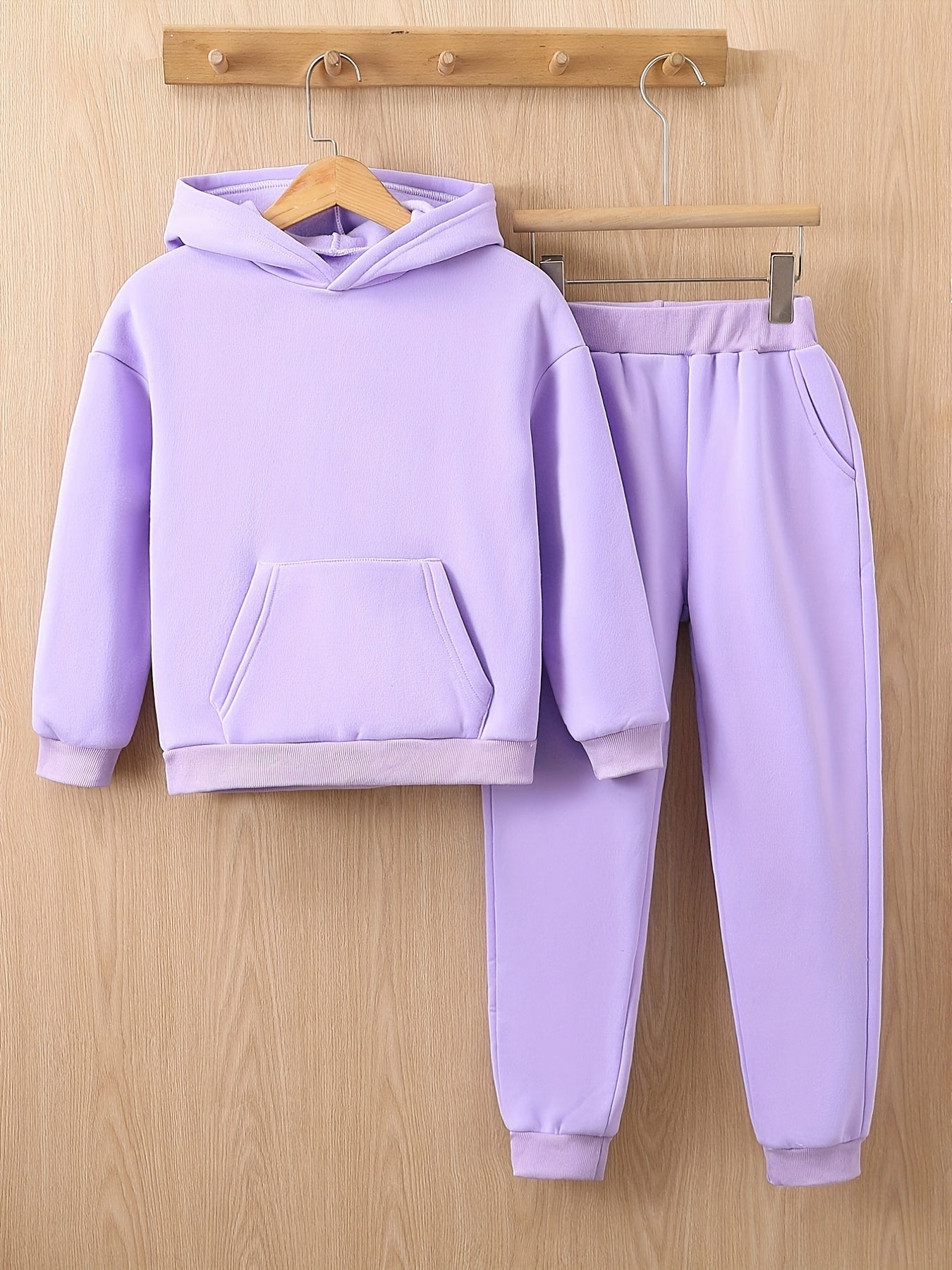 2Pcs Girls Fleece Thick Sports Hoodie And Pant Suit Casual Long Sleeve Hooded Sweatshirt Leggings Fall Outfits Sets For Autumn And Winter
