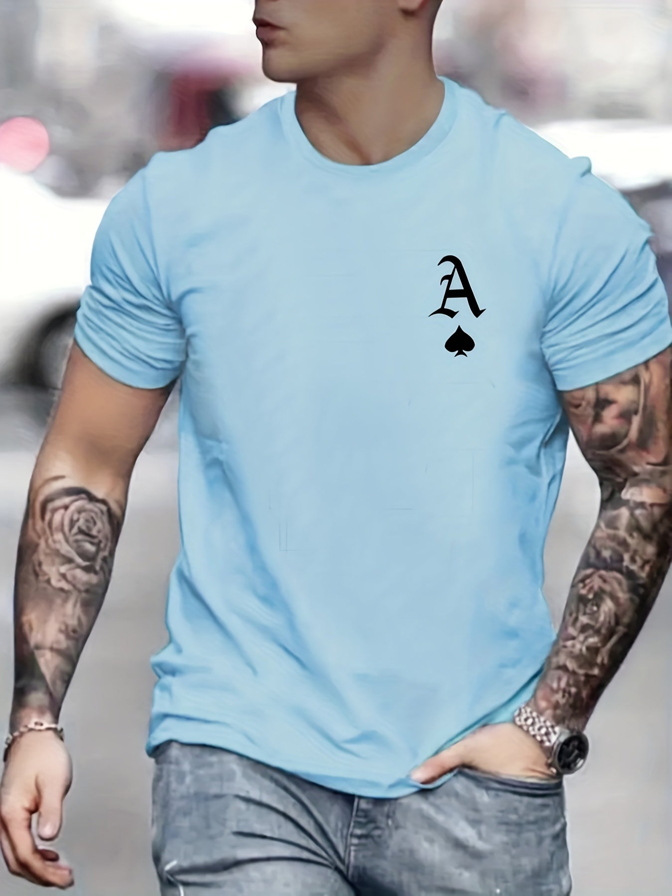 Spade A Print, Men's Graphic T-shirt, Casual Comfy Tees For Summer