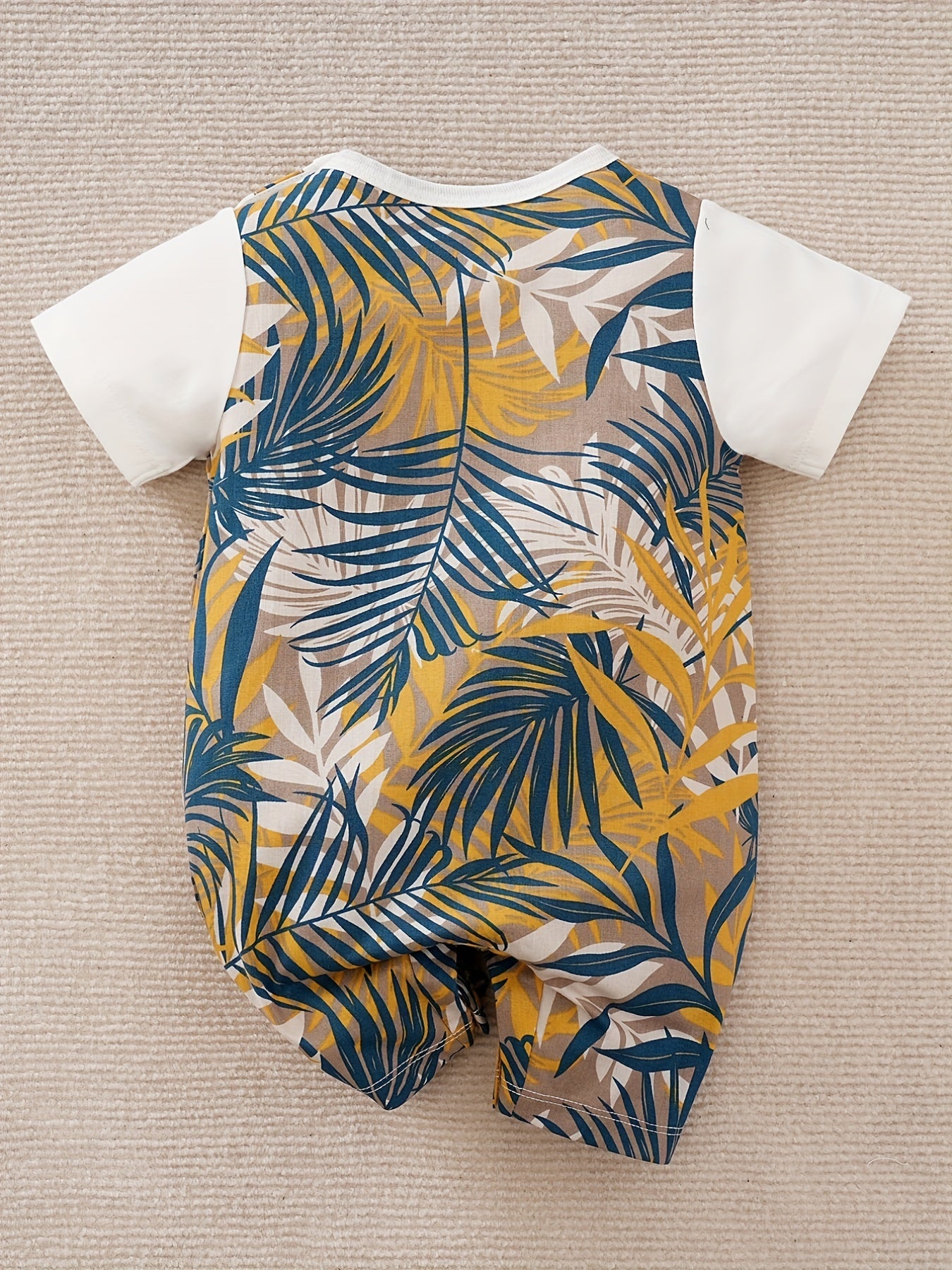 Cute Leaf Print Vacation Style Cotton Infant Romper - Summer Baby Boys Short Sleeve Bodysuit