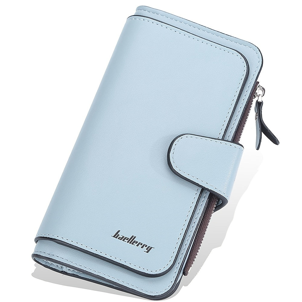 Letter Detail Long Wallet, Women's Fashion Faux Leather Wallet With Card Slots & Id Window