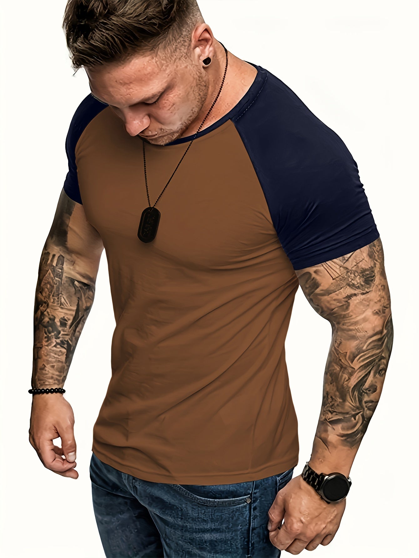 Men's Raglan Sleeve T-shirt, Men's Summer Fitness Clothes, Men's Outfits