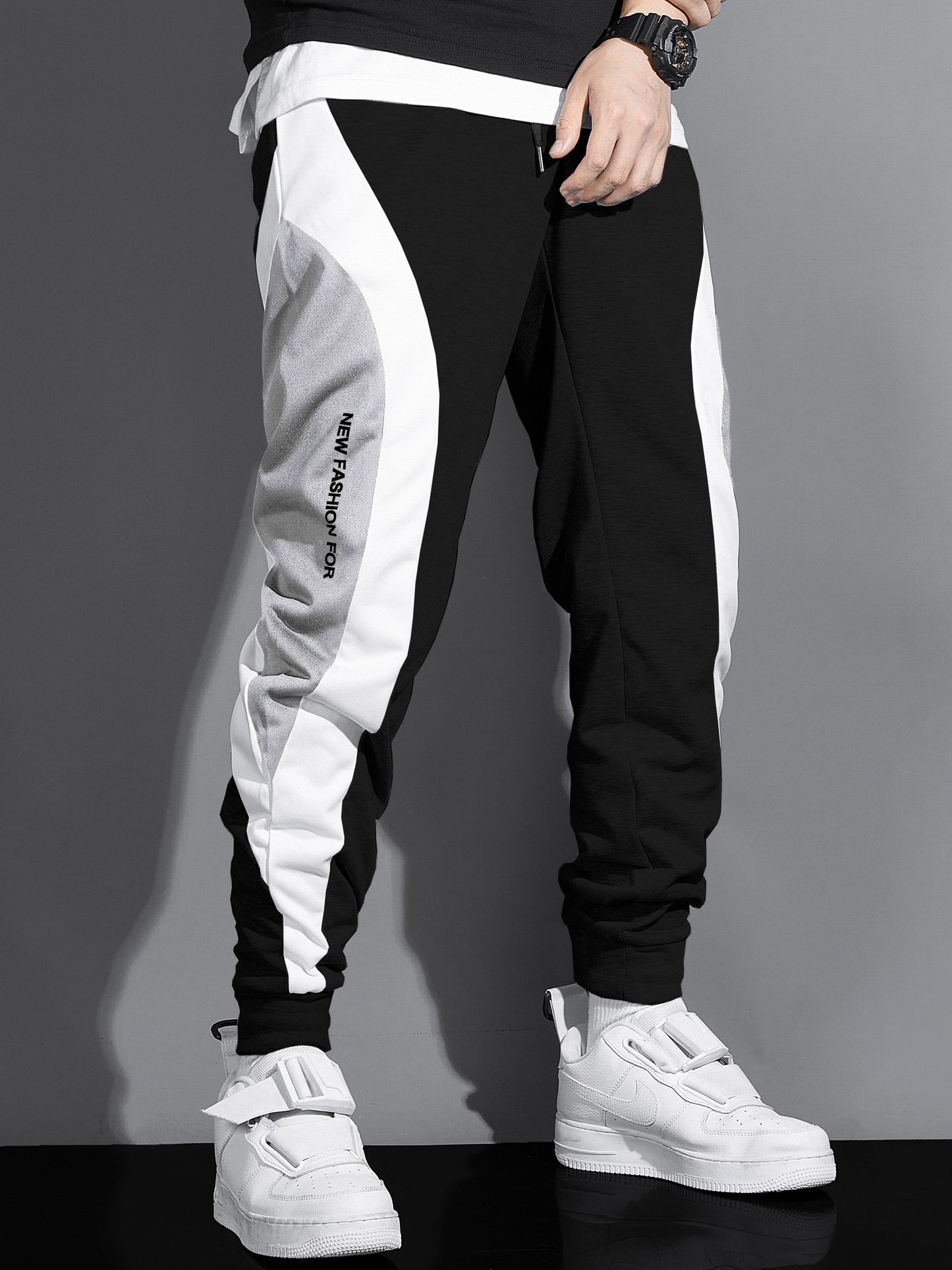 Men's Color Block Joggers, Casual Stretch Waist Drawstring Sweatpants Track Pants