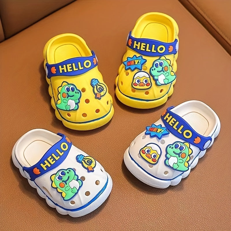 Boys Girls EVA Clogs With Cartoon Dinosaur Charms, Comfortable Lightweight Hollow Out Non-slip Garden Shoes, Summer