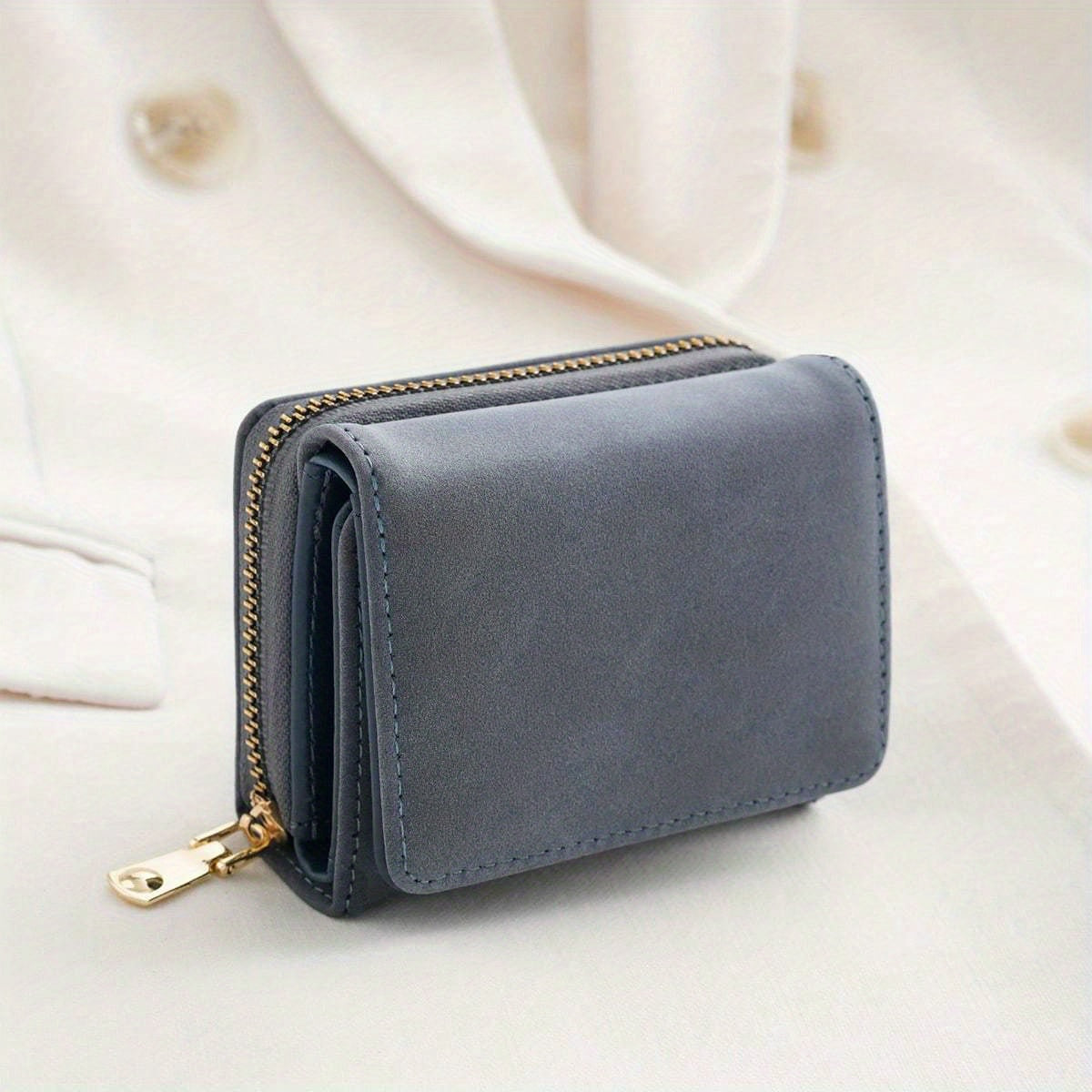 Snap Button Small Wallet, Cute Fold Faux Leather Wallet With Card Slots & Zipper Pocket