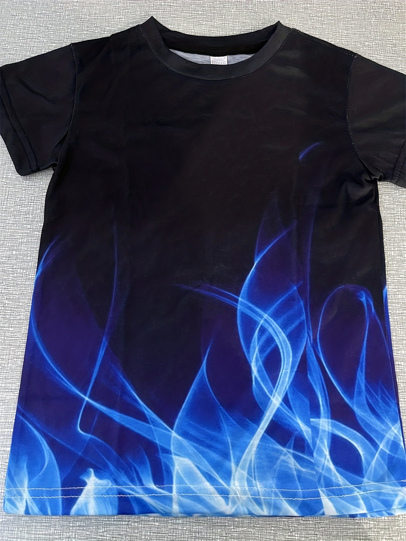 Boys' Blue Flame Graphic T-Shirt - 3D Digital Print, Active & Stretchy Short Sleeve Tee For Summer Outdoor Fun