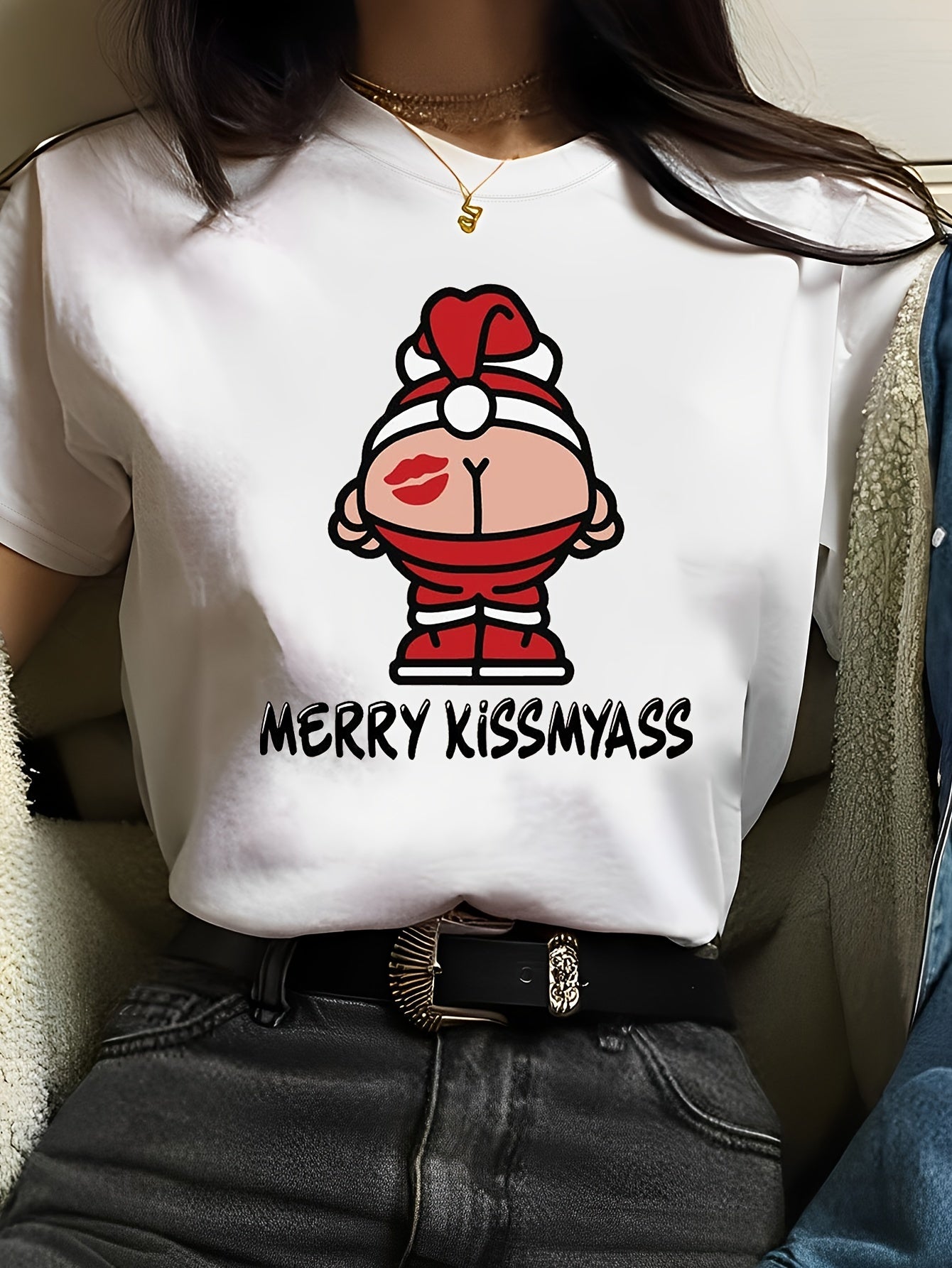 Christmas Graphic Print Tee, Casual Short Sleeve Crew Neck T-shirt, Women's Clothing