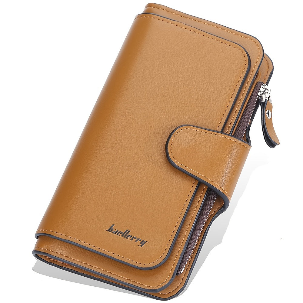Letter Detail Long Wallet, Women's Fashion Faux Leather Wallet With Card Slots & Id Window