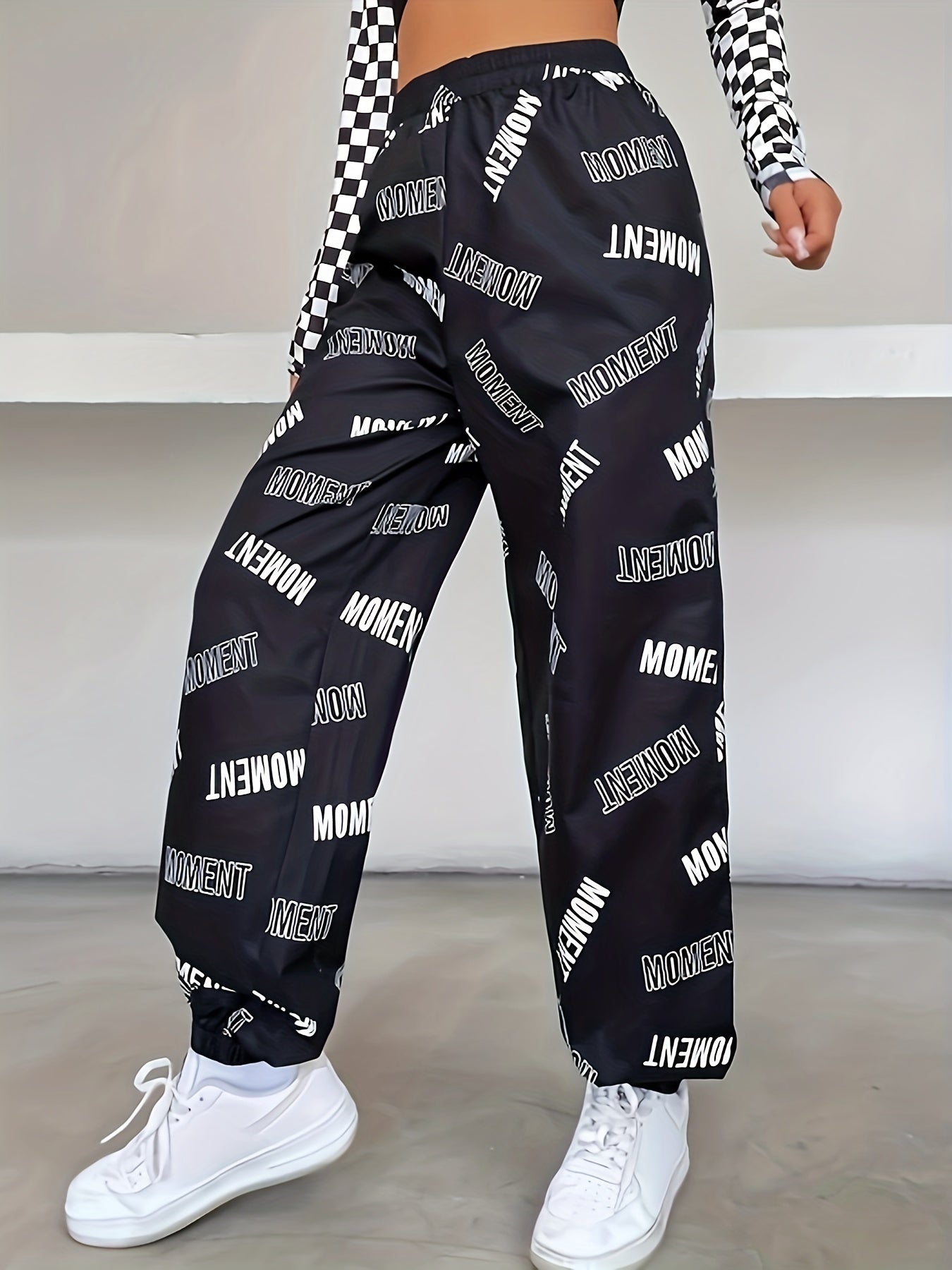 Letter Print Baggy Joggers, Casual Elastic Waist Pants, Women's Clothing