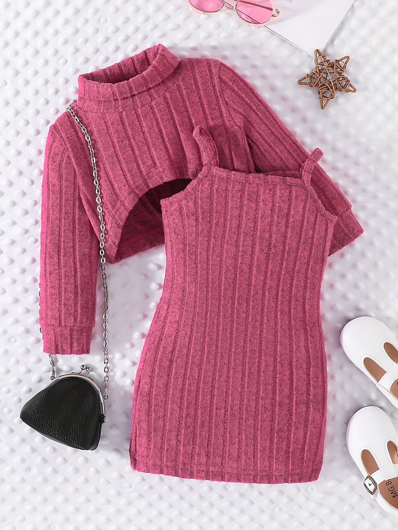 Little Lady New Stylish Outfits - Mock Neck Long-sleeved Pullover Cropped Top & Suspender Skirt Set, Toddler's Clothes Autumn And Winter