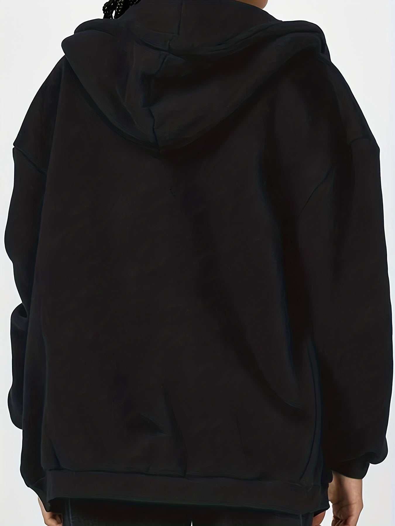 Plus Size Casual Sweatshirt, Women's Plus Solid Zip Up Long Sleeve Drawstring Hooded Sweatshirt Coat With Pockets